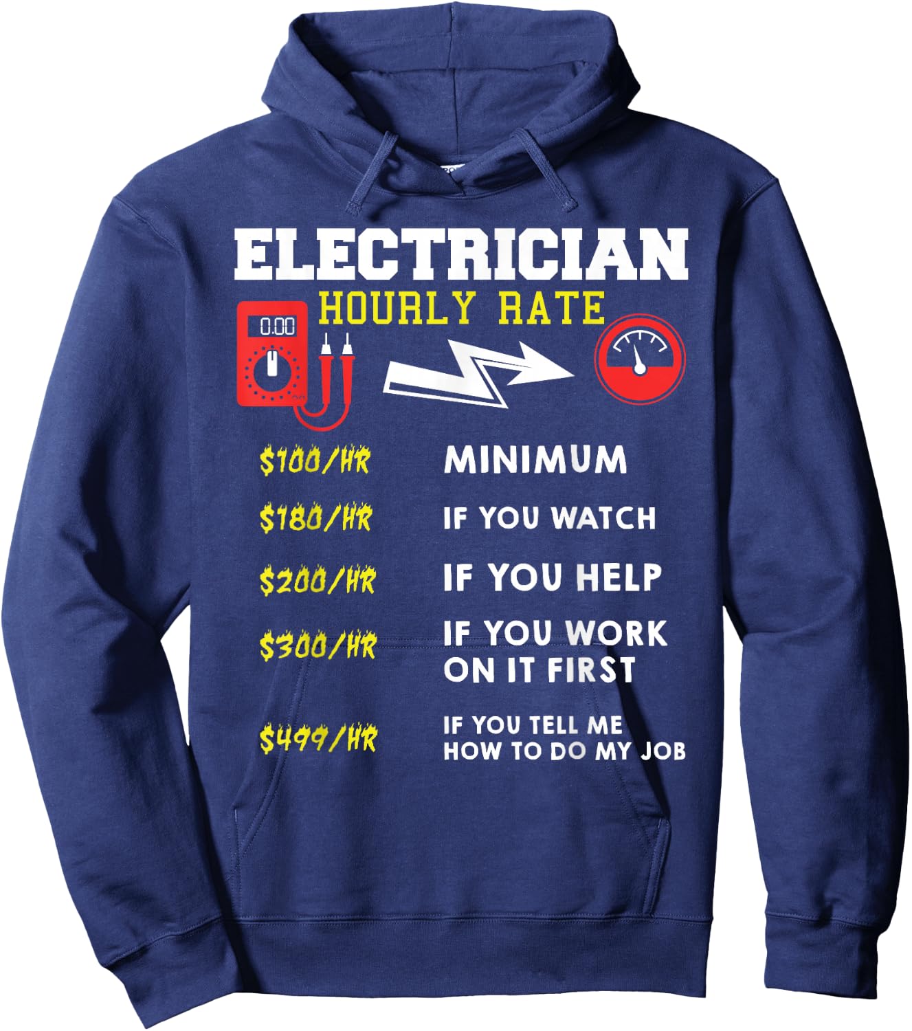 Hourly Rate Gift Electrician | Funny Electrician Hoodie - Hoodie | Navy
