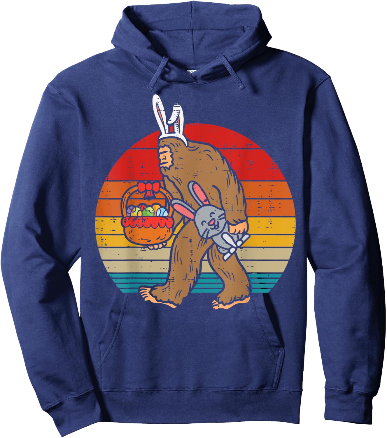 Bigfoot Easter Bunny Eggs Retro Sasquatch Men Women Kids Hoodie - Hoodie | Navy