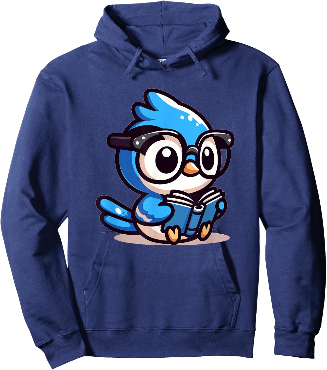 Adorable Book Lover Blue Jay With Reading Glasses Cute Hoodie - Hoodie | Navy