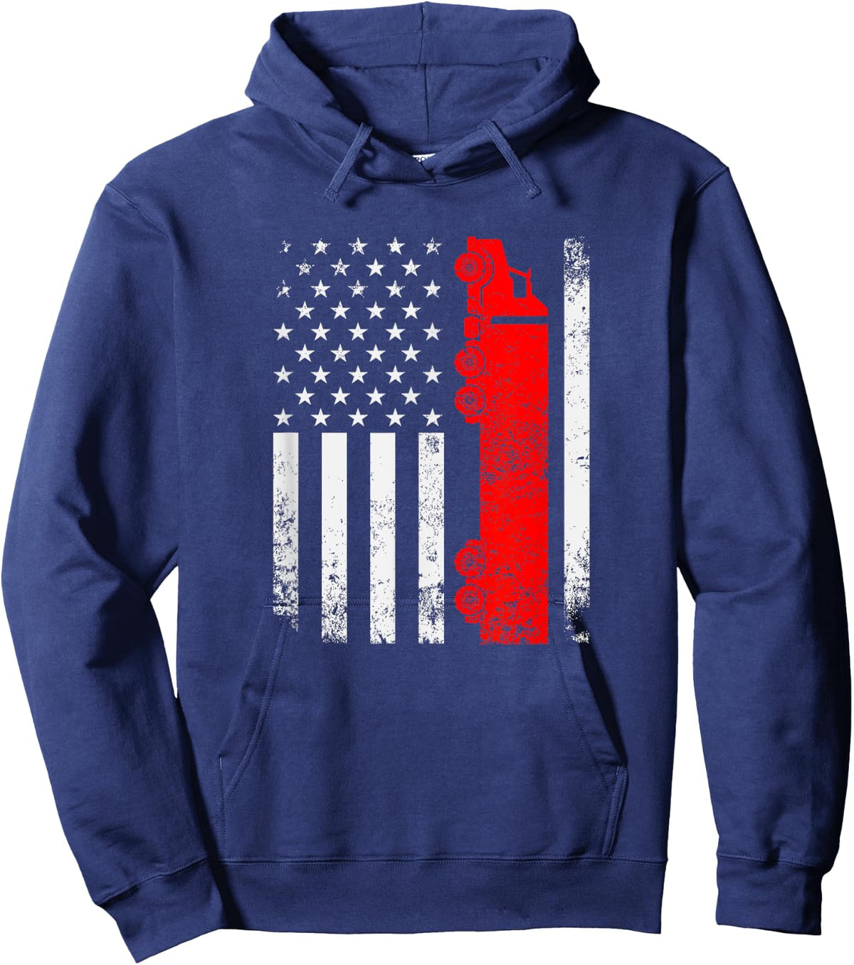Vintage USA Truck Driver American Flag Father's Day Trucker Men Hoodie - Hoodie | Navy