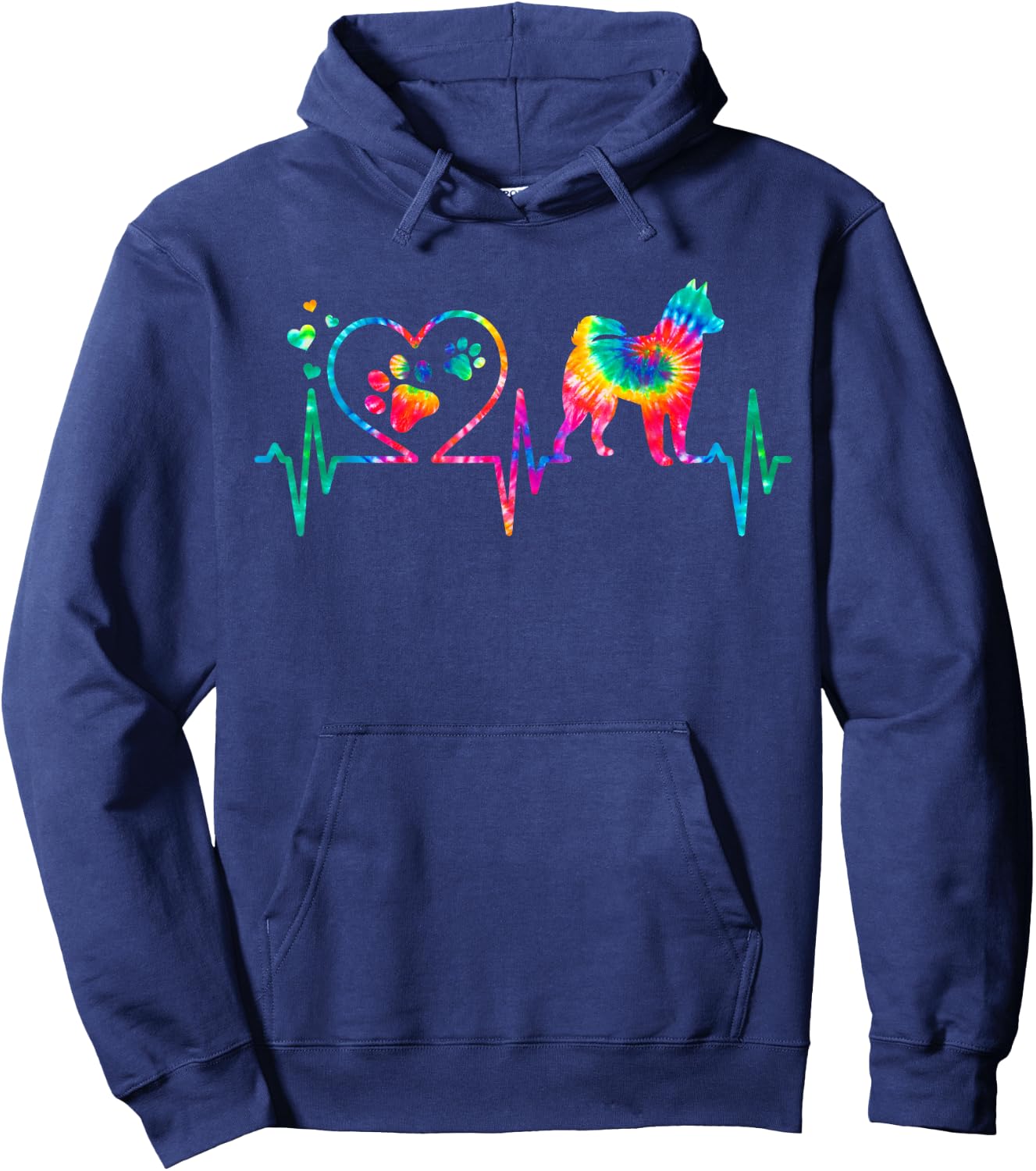Alaskan Klee Kai Mom Dad Heartbeat Tie Dye Dog Gift Hoodie - Hoodie | Navy