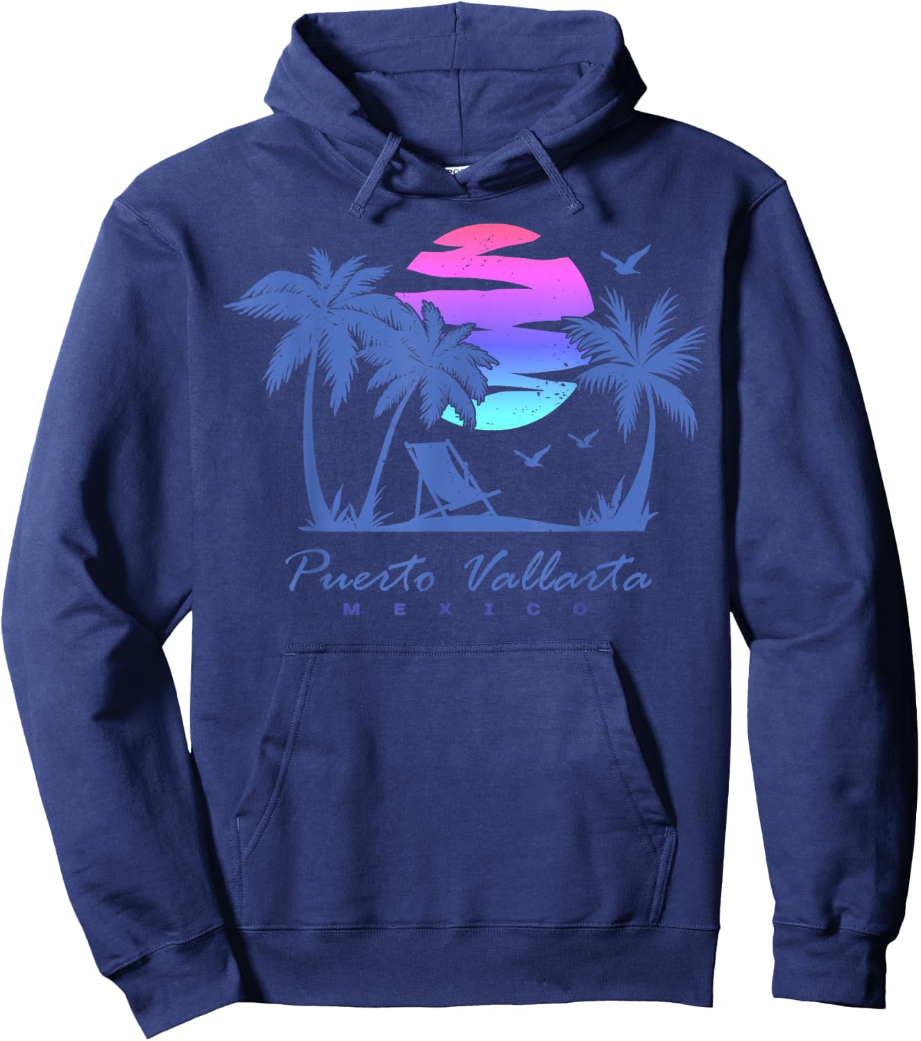 PUERTO VALLARTA Mexico Beach Vacation Retro Vintage Sunset Hoodie - Hoodie | Navy