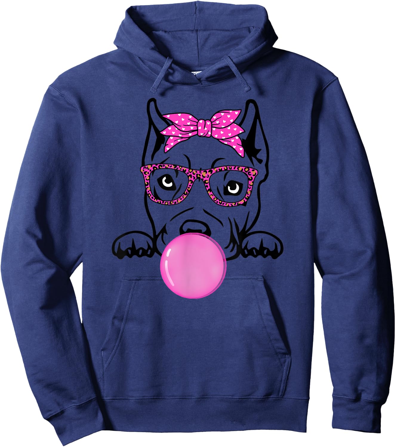cute American Bully bubble gum bandana glasses Bully dog Hoodie - Hoodie | Navy