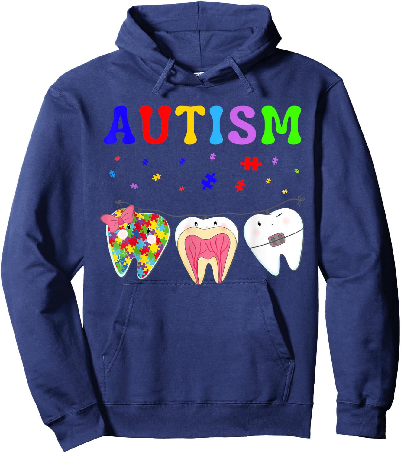 Cute Tooth Dental Assistant Puzzle Dentist Autism Awareness Hoodie - Hoodie | Navy