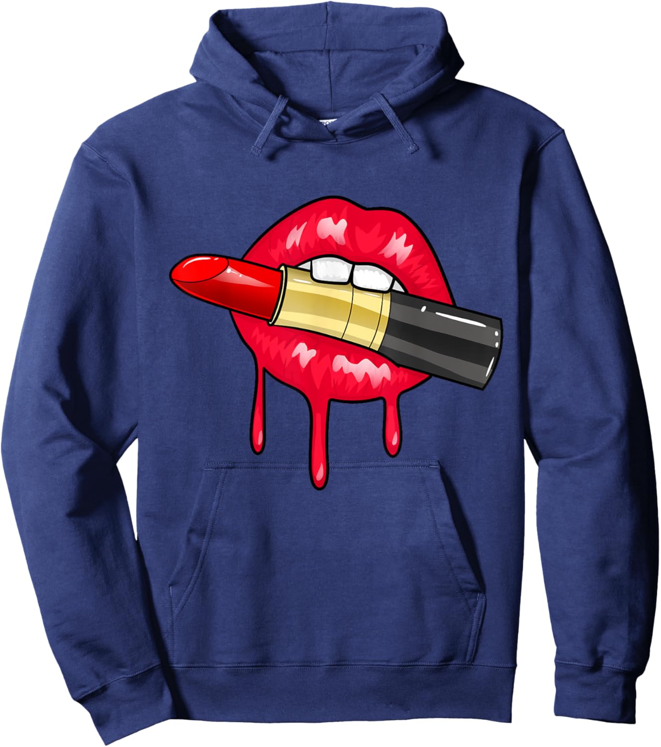 Women's Red Lipstick Juicy Sexy Lips Makeup Lip Color Hoodie - Hoodie | Navy