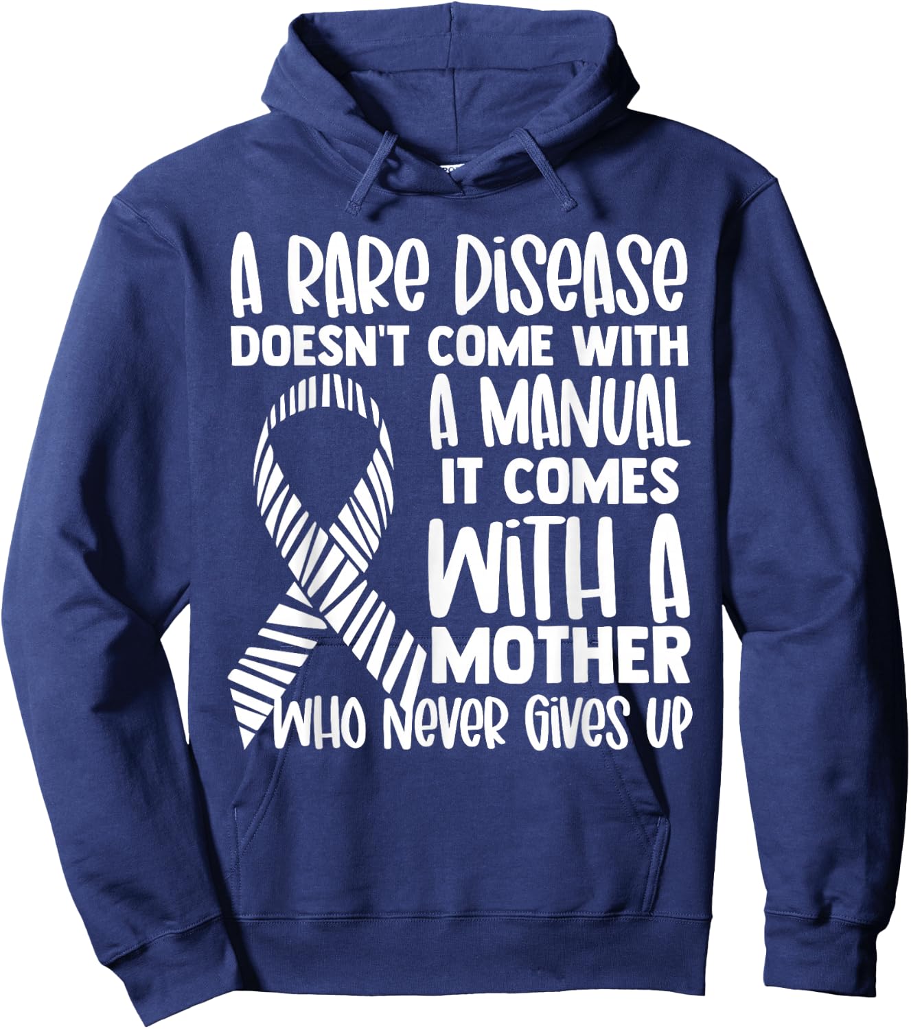 Rare Diseases Awareness Zebra Ribbon Mother Never Gives Up Hoodie - Hoodie | Navy