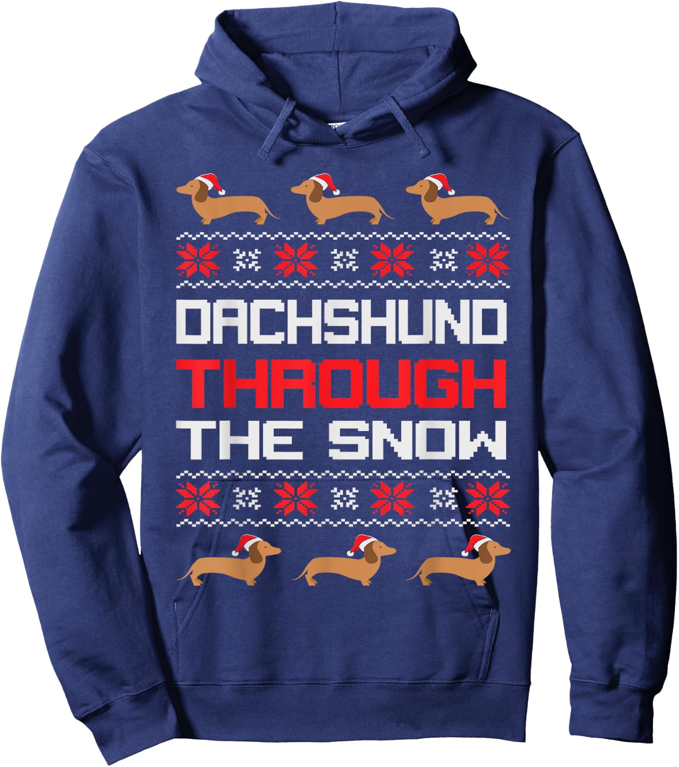 Christmas Dachshund Dog Funny Santa Through the snow Costume Hoodie - Hoodie | Navy