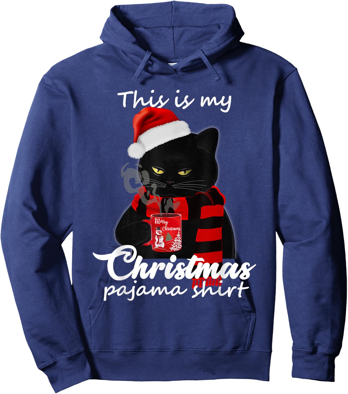 This Is My Christmas Pajama Shirt Funny Cat and Coffee Lover Hoodie - Hoodie | Navy