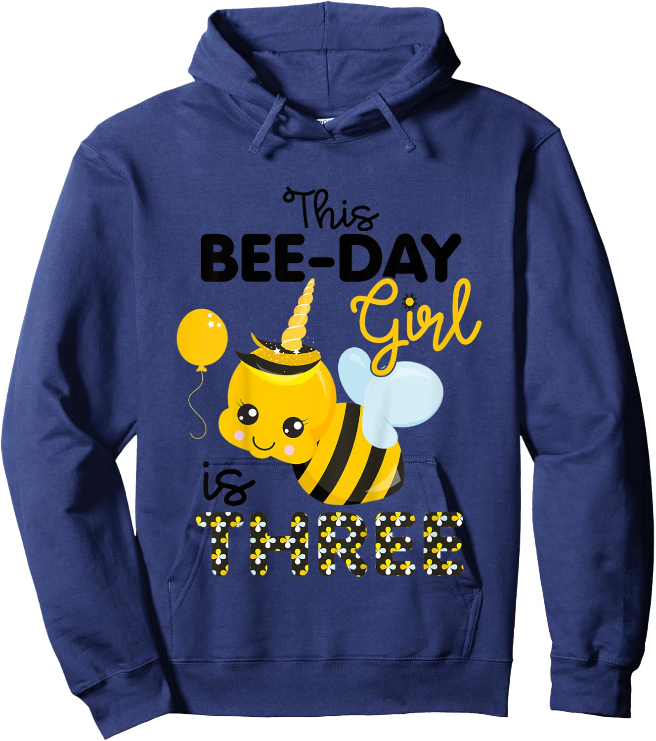 Kids 3rd Birthday Girl Bee Themed 3 Year Old Bday Matching Party Hoodie - Hoodie | Navy