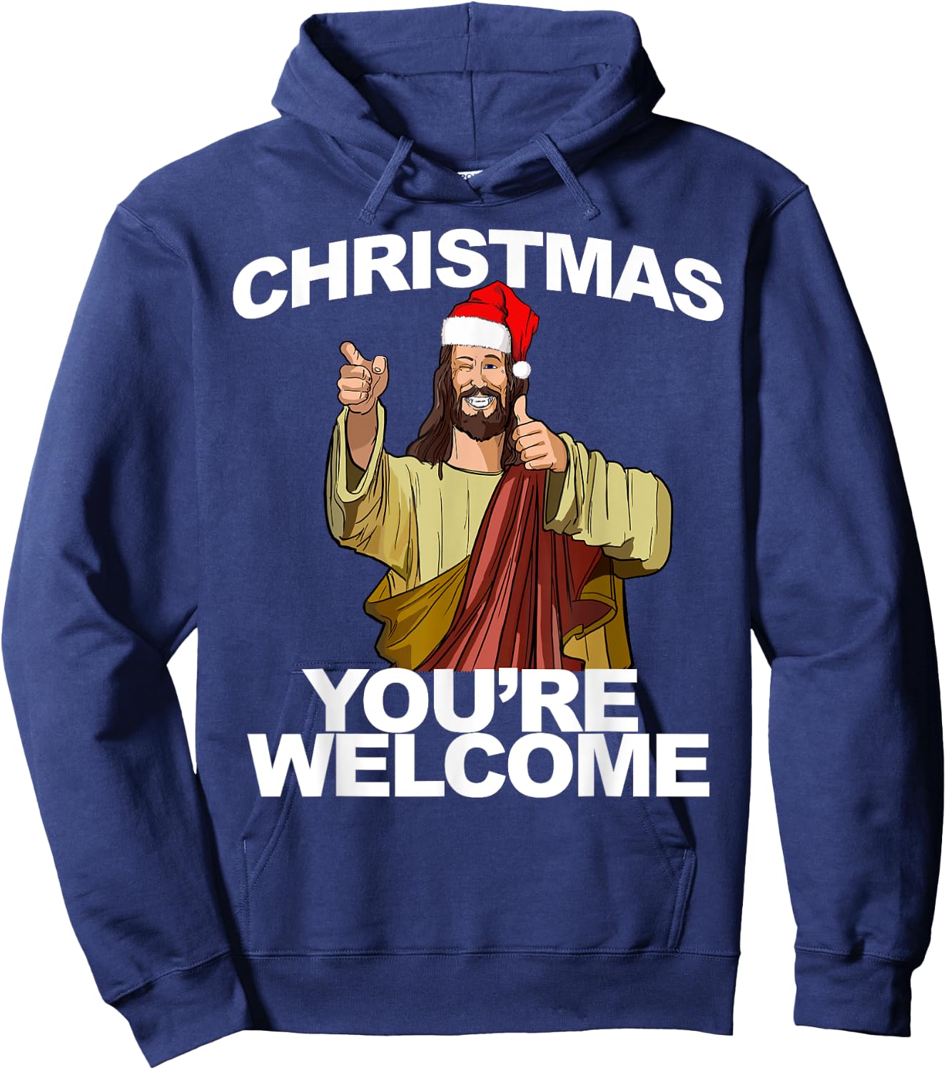 Miftees Christmas Christmas You're Welcome Funny Jesus Birthday Black Red Adult Classic Fit Short Sleeve Cotton Polyester Hoodie - Hoodie | Navy