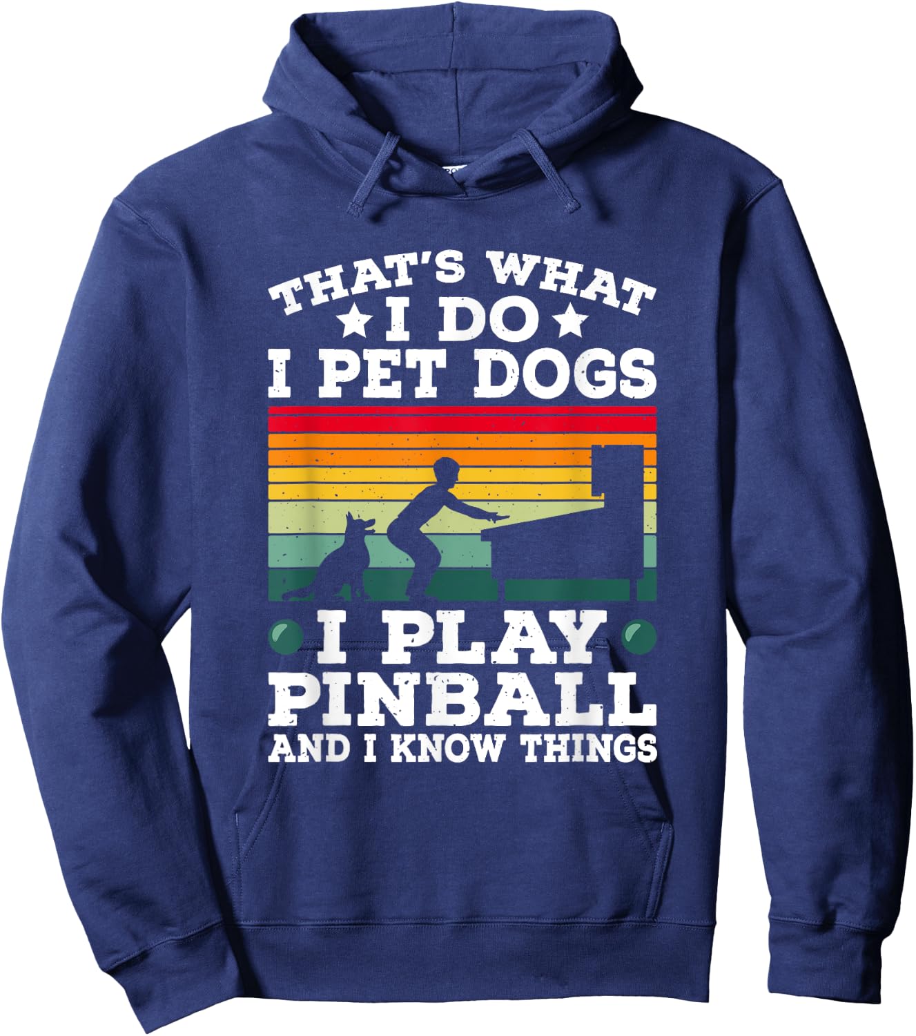Retro Arcade Game Machine Gamer Pet Dogs Play Pinball Hoodie - Hoodie | Navy