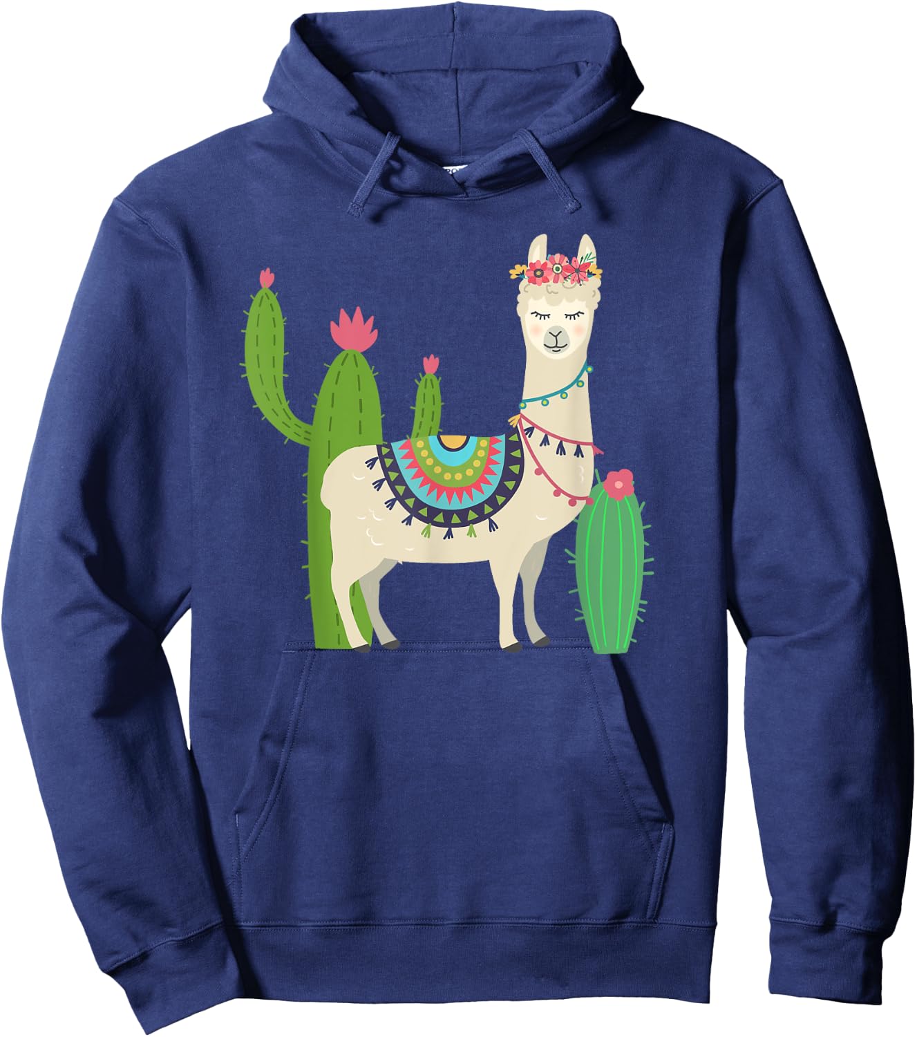 Cute Llama With Flower & Cactus / Llama Lover Gift Hoodie - Hoodie | Navy