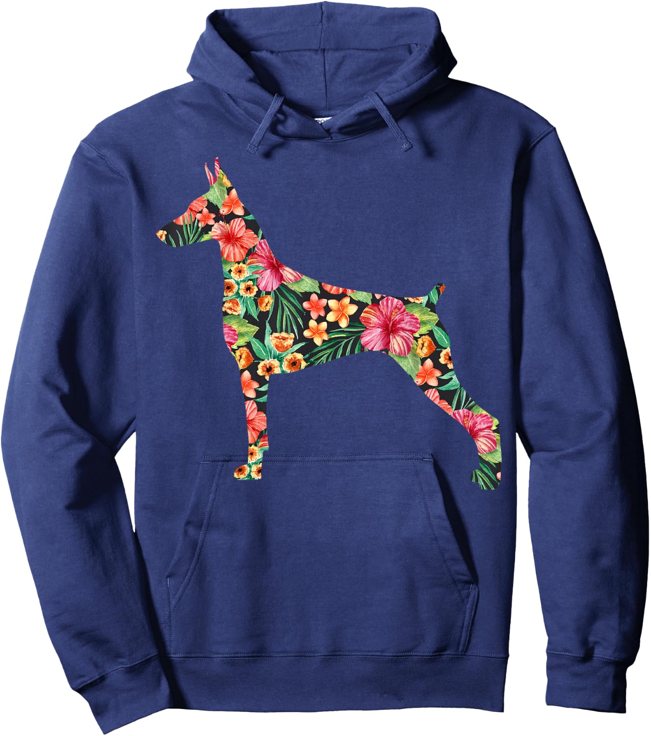 Doberman Flower Funny Dog Silhouette Floral Gifts Women Men Hoodie - Hoodie | Navy