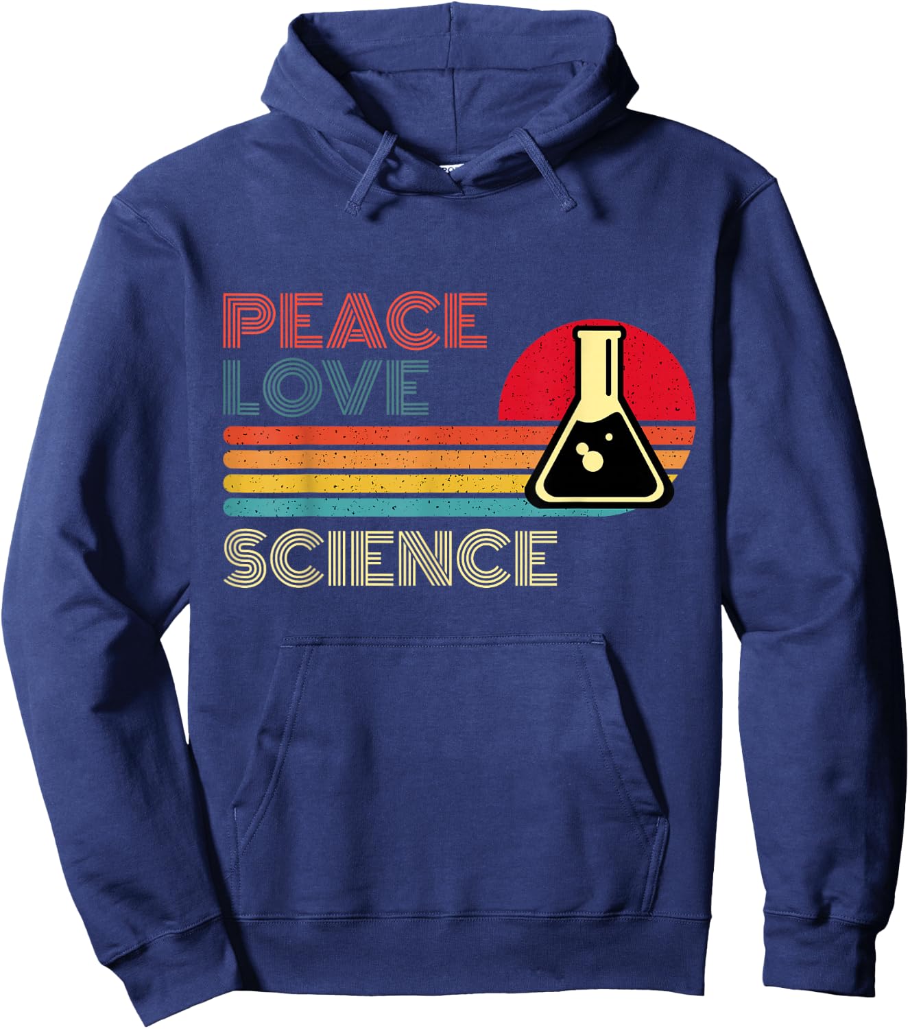 Peace Love Science Retro Vintage Striped Sunset Scientist Hoodie - Hoodie | Navy
