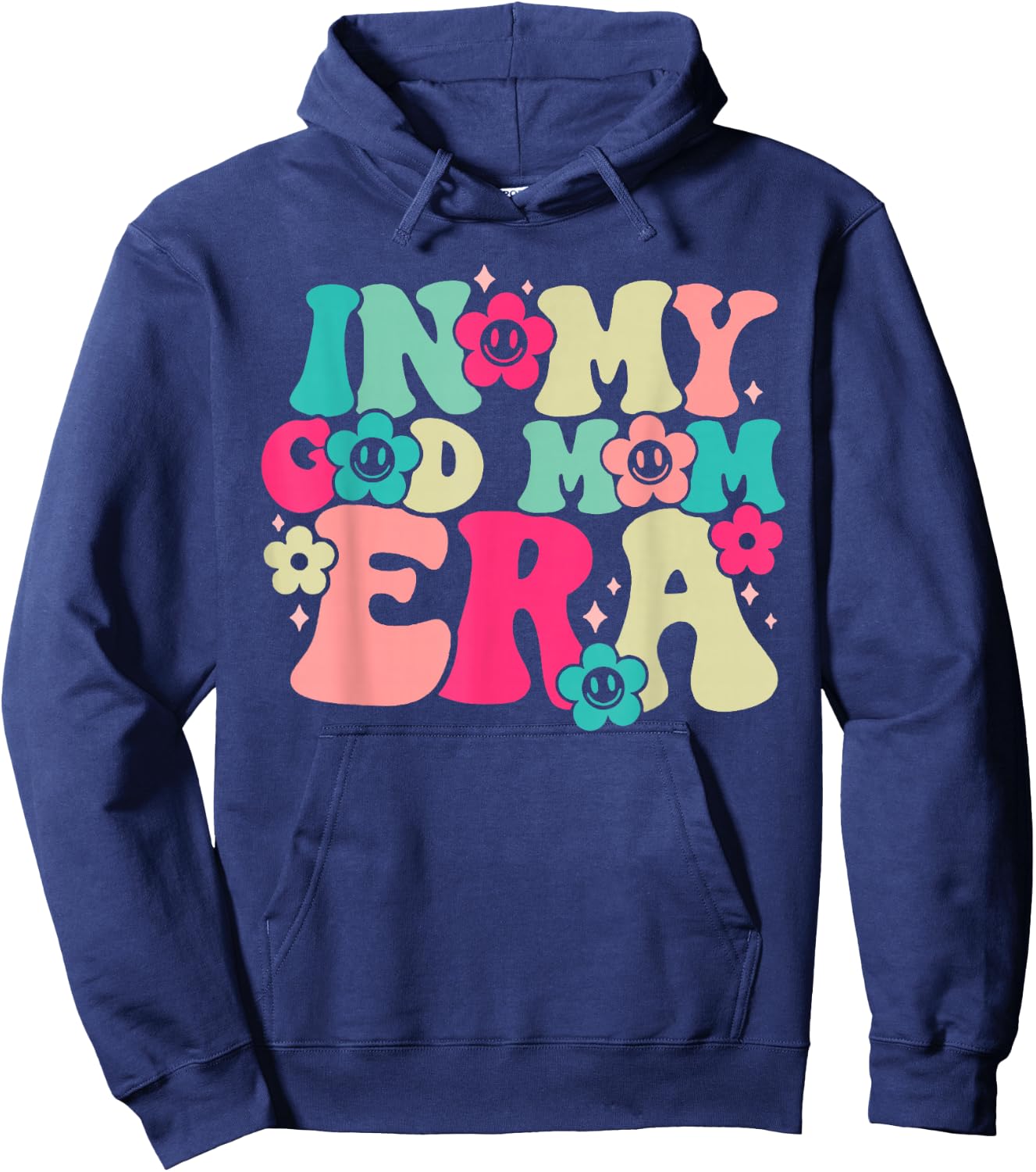 Retro Groovy In My Godmom Era Funny Family Matching Hoodie - Hoodie | Navy