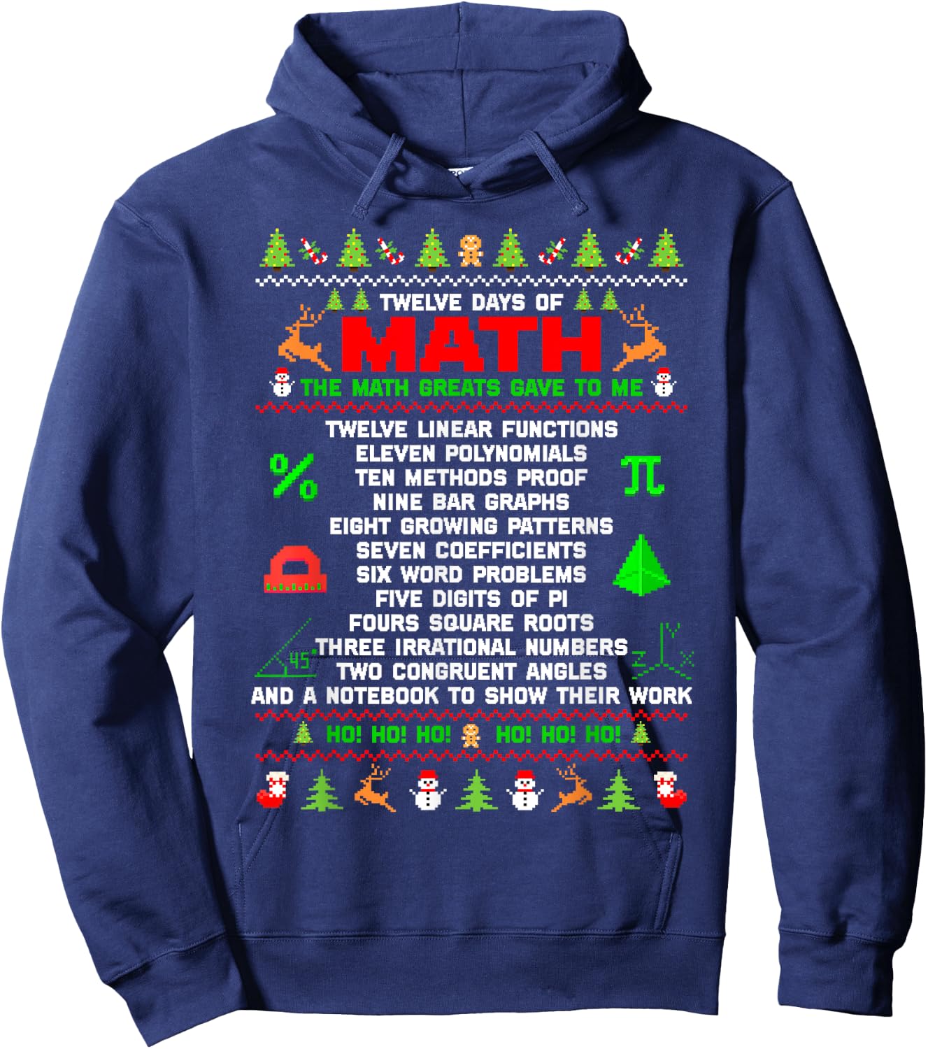 Twelve Days Of Math Teacher Students Ugly Sweater Christmas Men Women Kids Hoodie - Hoodie | Navy