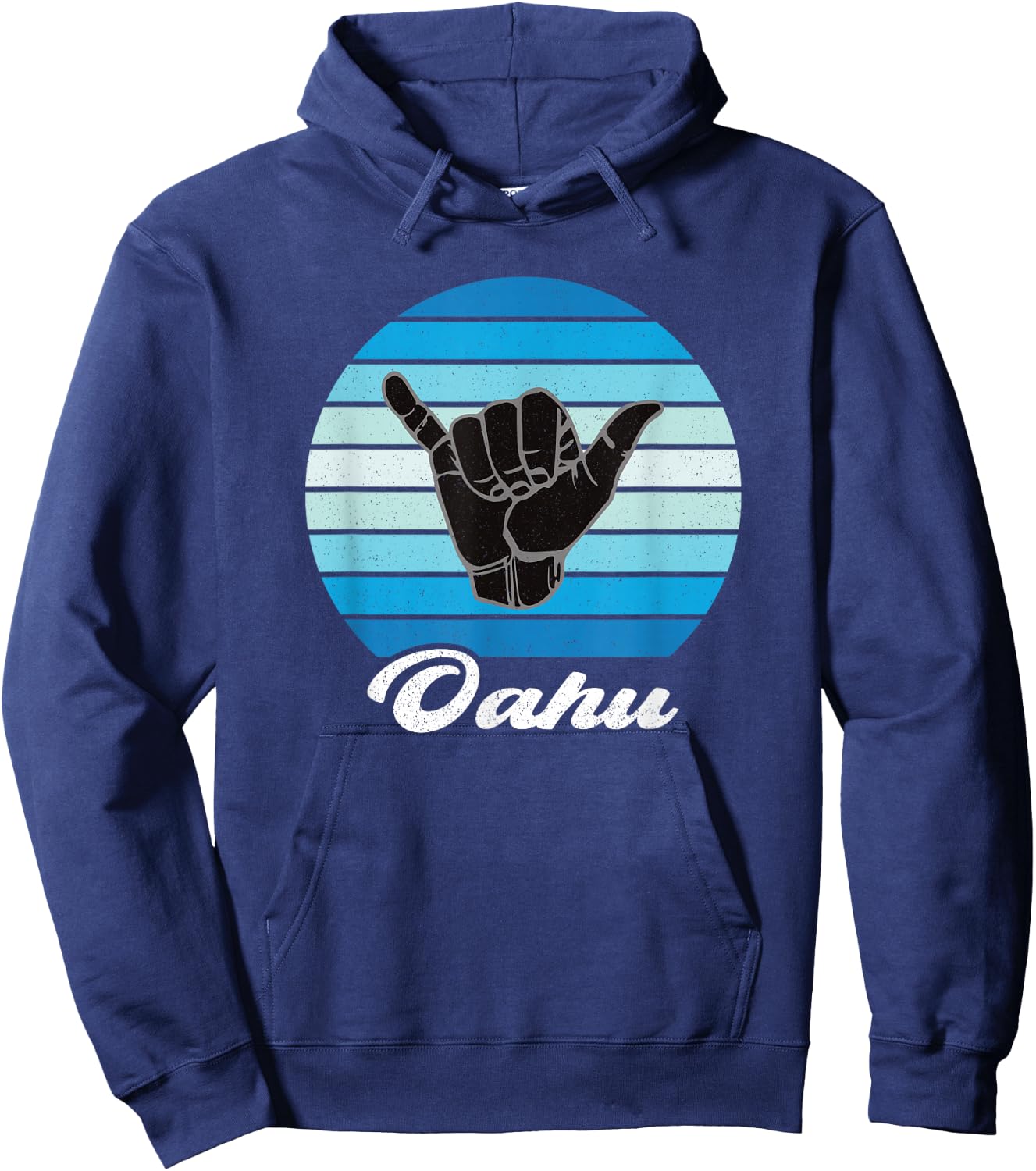 Oahu Hawaii Shaka Aloha Hawaiian Hang Loose Retro Vintage Hoodie - Hoodie | Navy