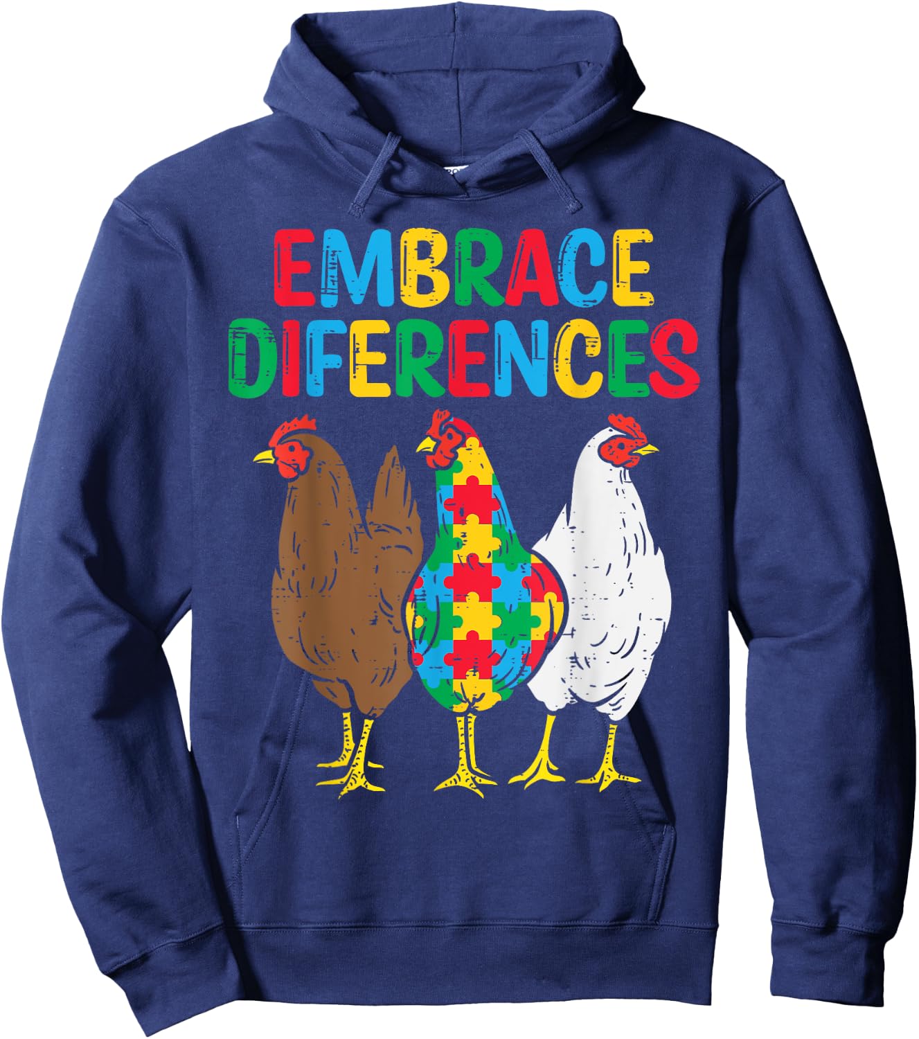 Embrace Differences Chicken Puzzle Autism Awareness Animal Hoodie - Hoodie | Navy