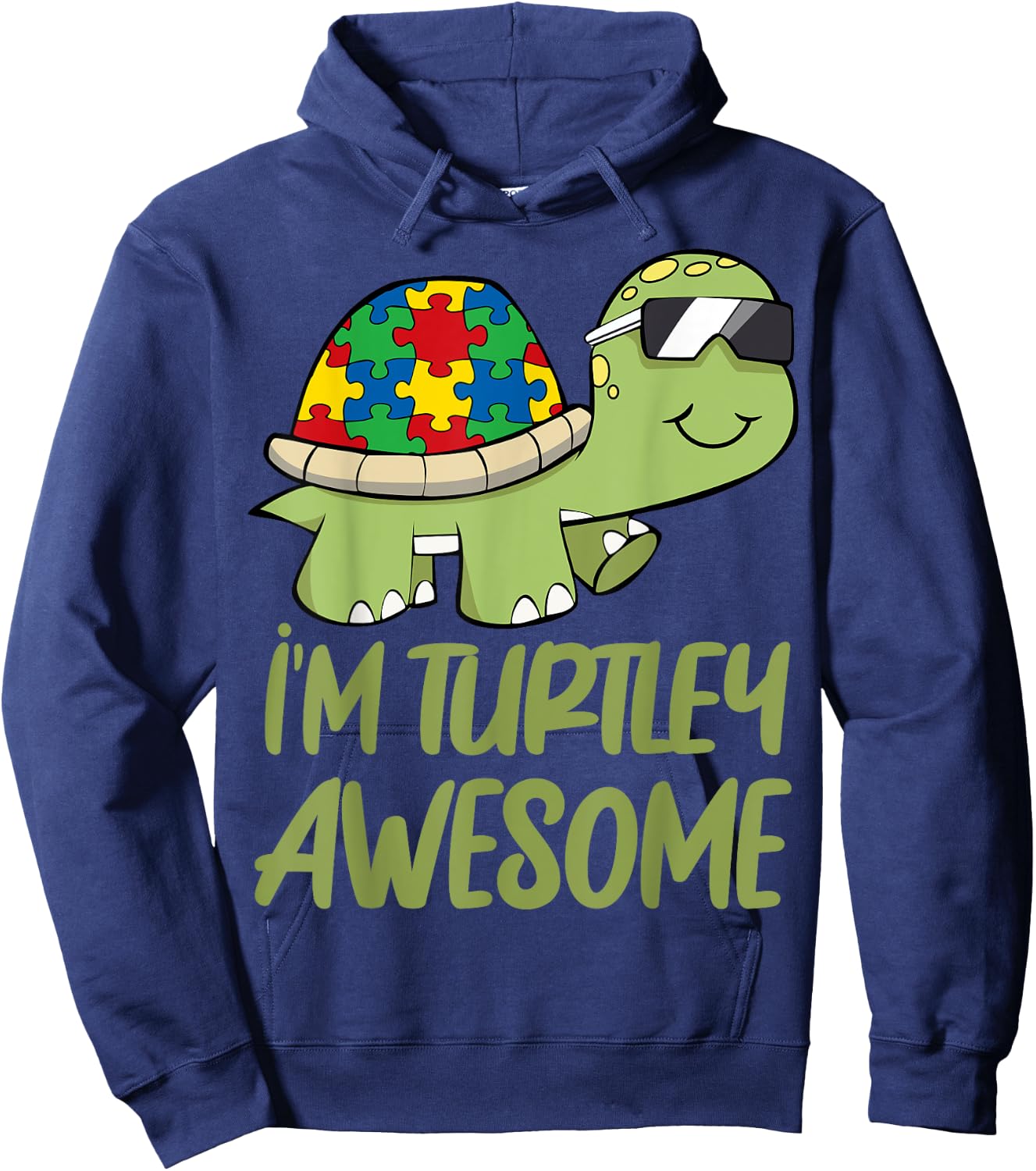 Turtle Awesome Autism Awareness Puzzle Piece Hoodie - Hoodie | Navy