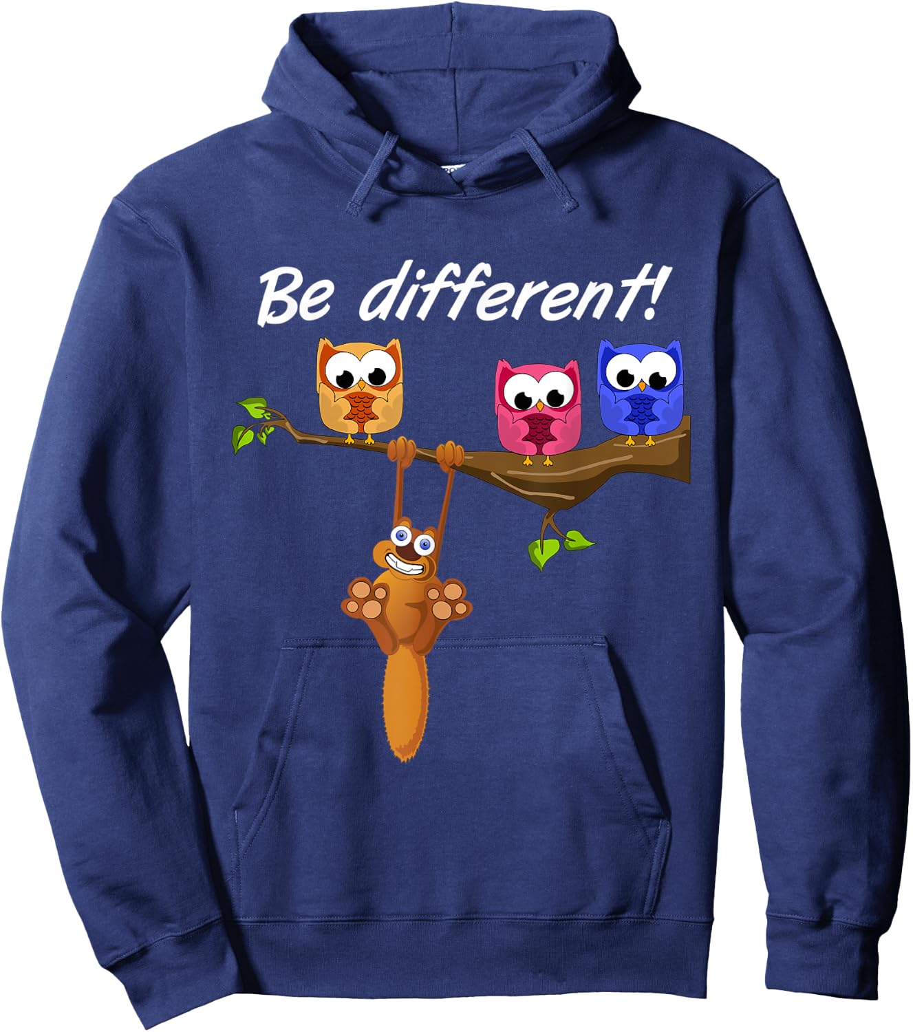 Be Different! - Ladies Sweet Fun Saying - Owl Squirrel Hoodie - Hoodie | Navy