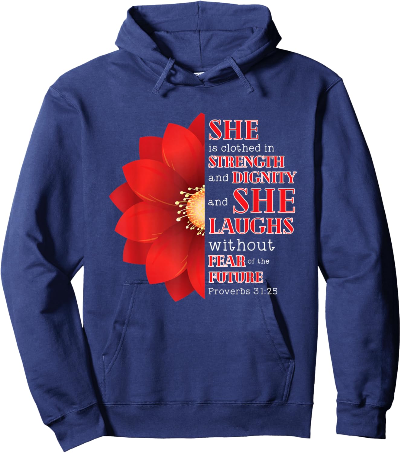 She is Clothed In Strenght Dignitity Proverbs 31 Woman Gift Hoodie - Hoodie | Navy