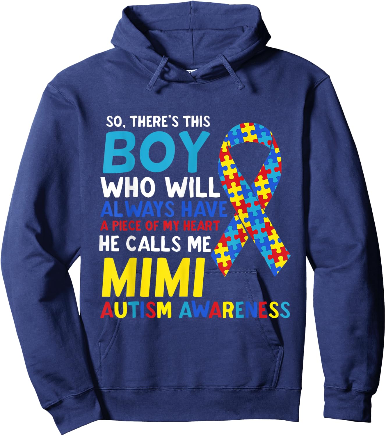 There's This Boy He Calls Me Mimi Grandma Autism Awareness Hoodie - Hoodie | Navy