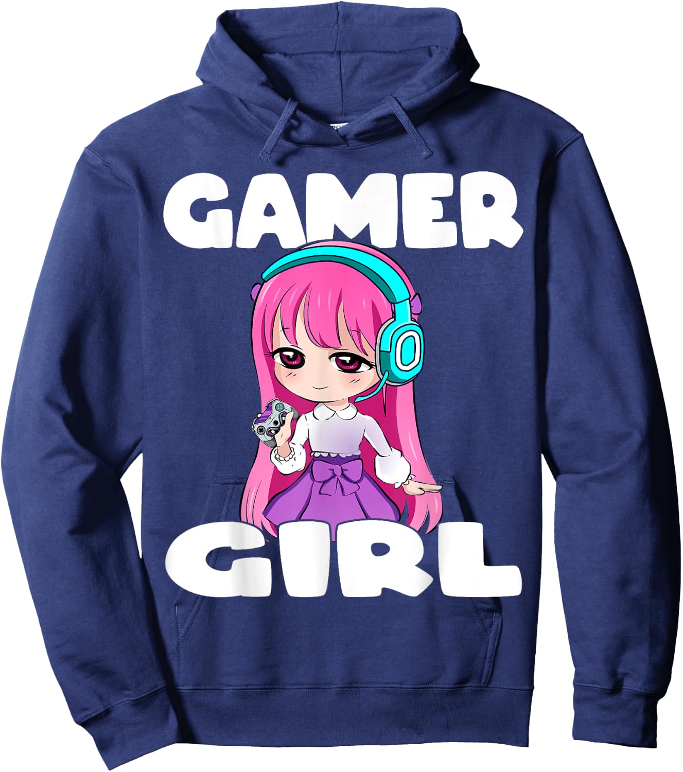 Gamer Girl Anime and Gaming Chibi Graphic Video Games Hoodie - Hoodie | Navy