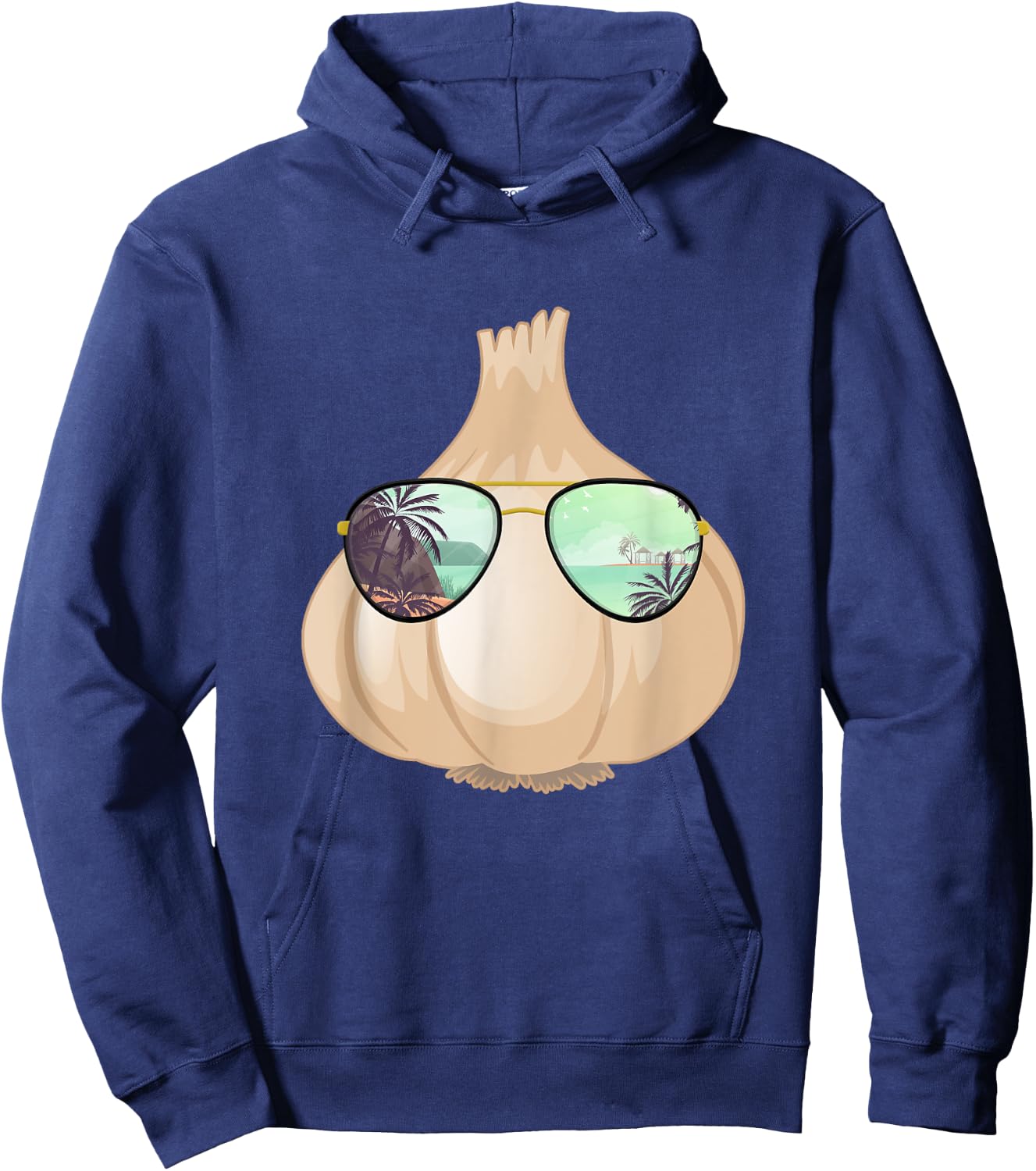 Funny Garlic With Sunglasses Design Vegetable Chef Hoodie - Hoodie | Navy