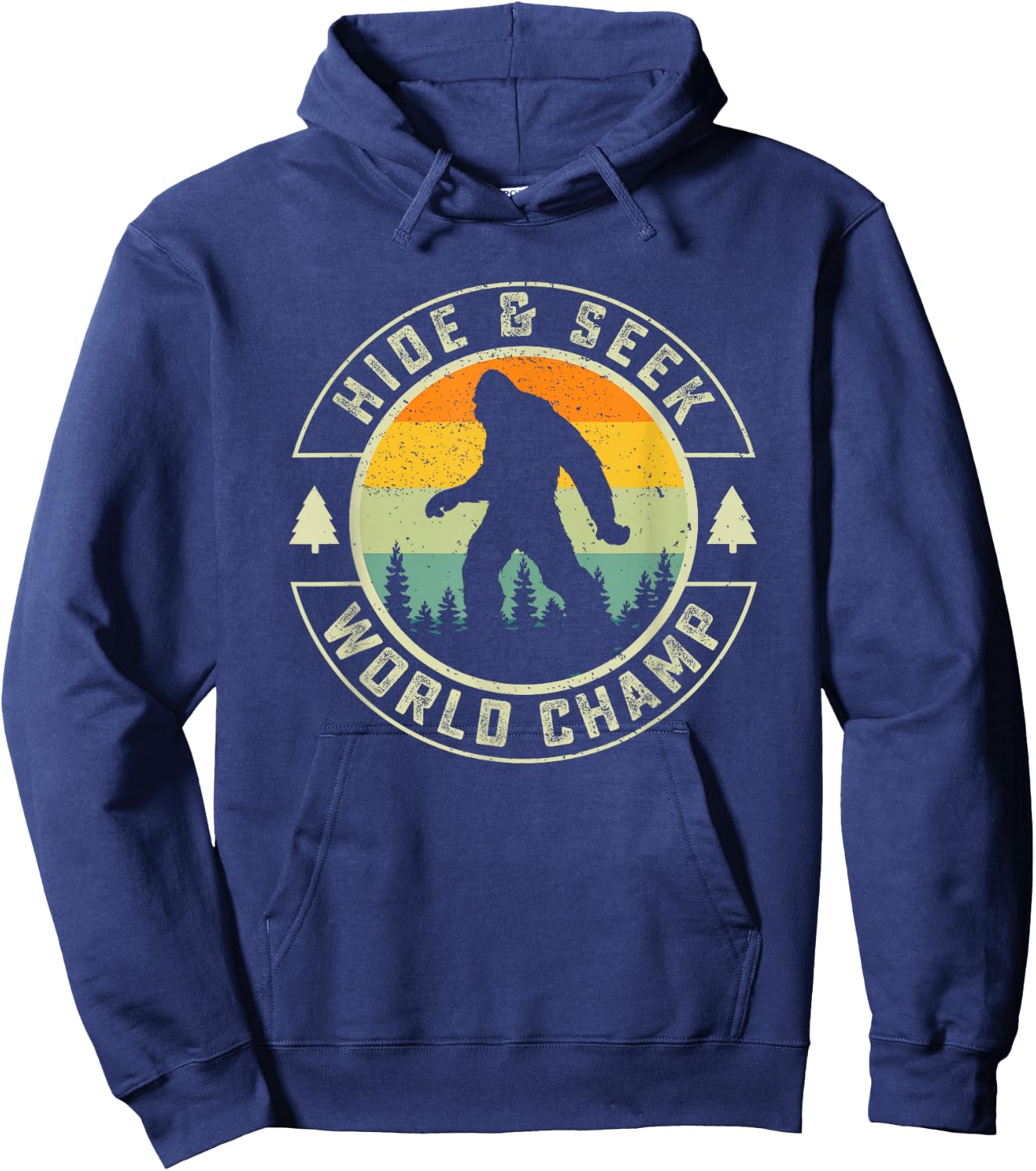 Retro Bigfoot Hide And Seek World Champion Sasquatch Hoodie - Hoodie | Navy