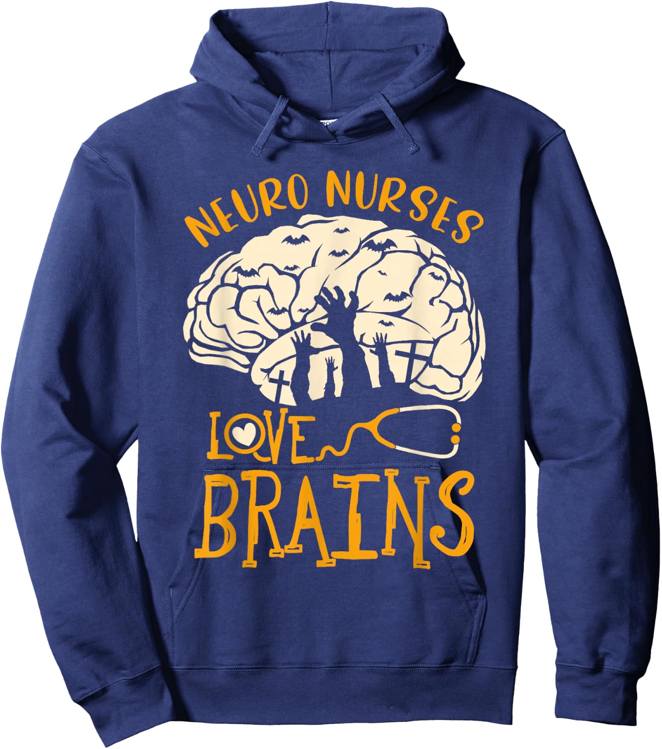 Neurology Nursing RN Halloween Neuro Nurses Love Brains Hoodie - Hoodie | Navy