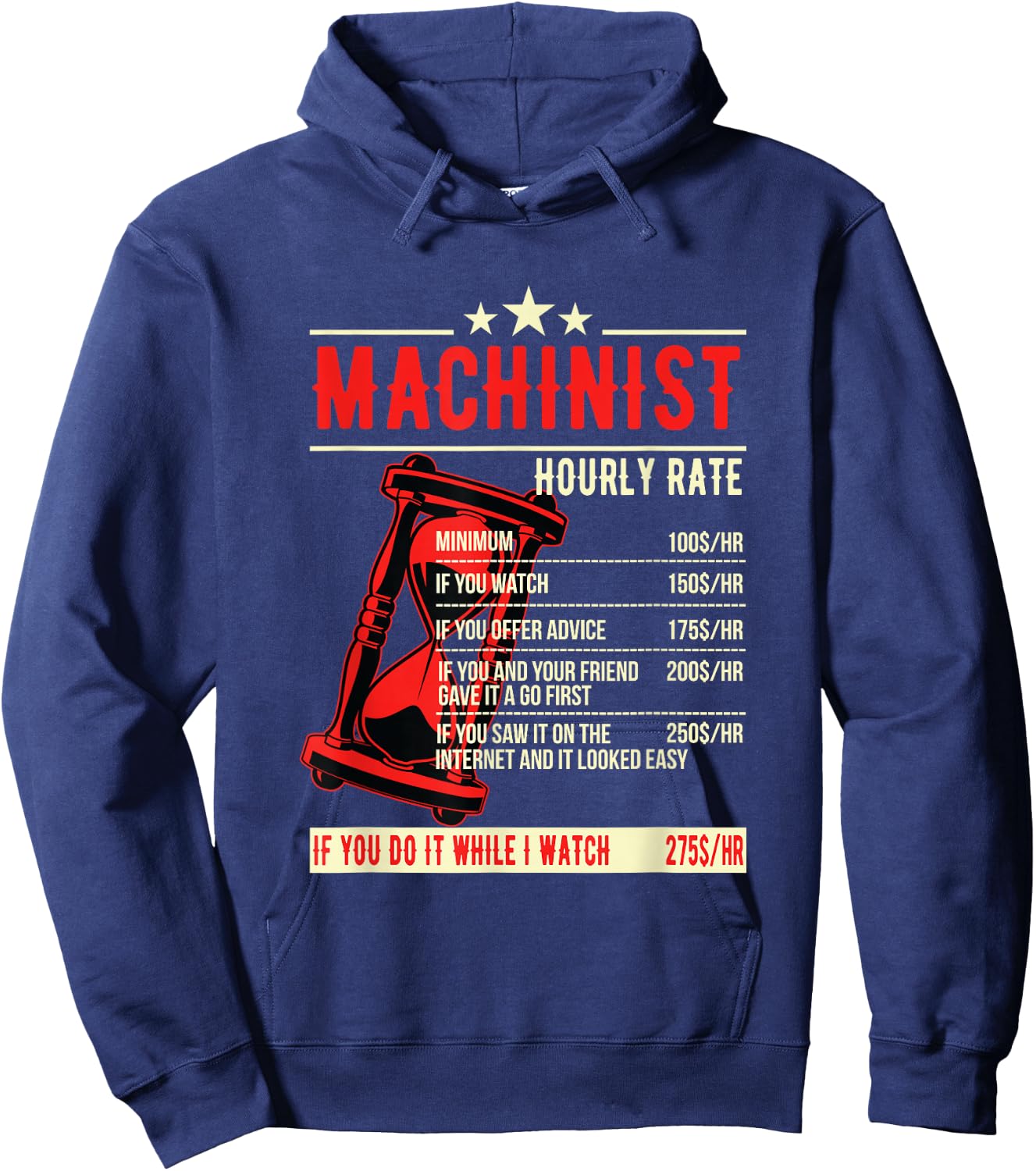 Funny Machinist Hourly Rate T Shirt Hoodie - Hoodie | Navy