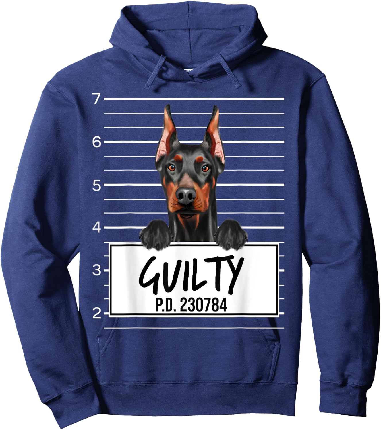 Funny Doberman Pinscher Mugshot Guilty Dog Hoodie - Hoodie | Navy