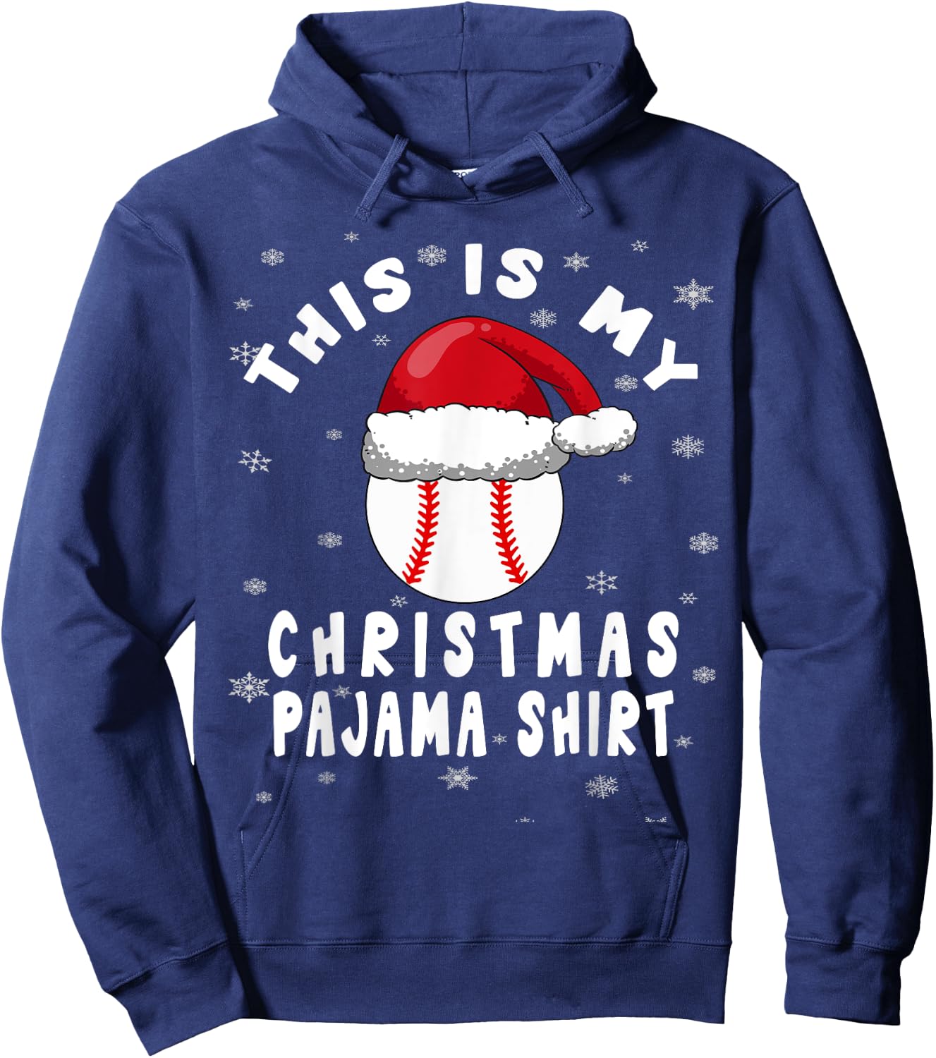 Baseball Christmas Pajama Shirt Santa Hat Snowflakes Hoodie - Hoodie | Navy