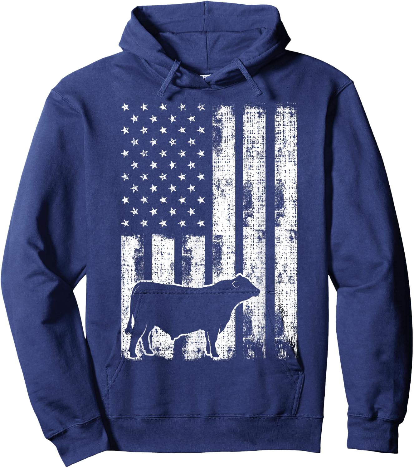 Vintage American Flag - USA Cow Black Angus Rancher Hoodie - Hoodie | Navy