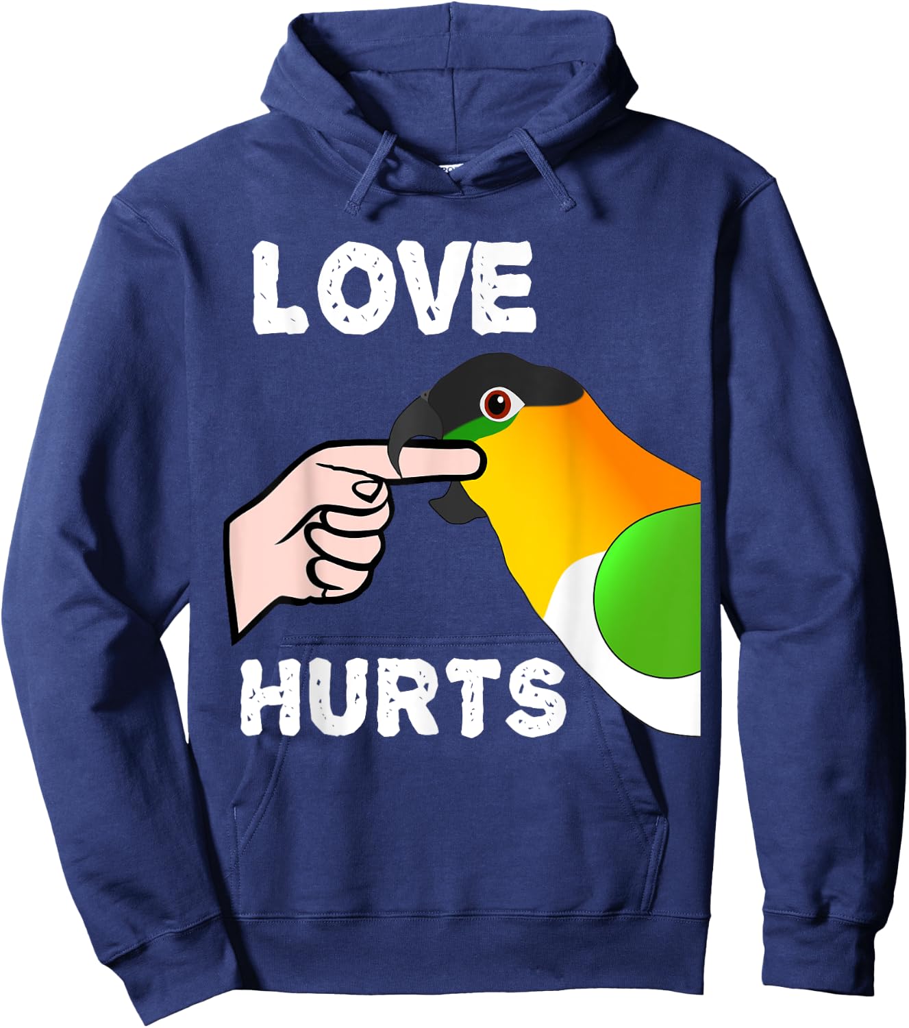 Black Headed Caique Parrot Love Hurts Hoodie - Hoodie | Navy