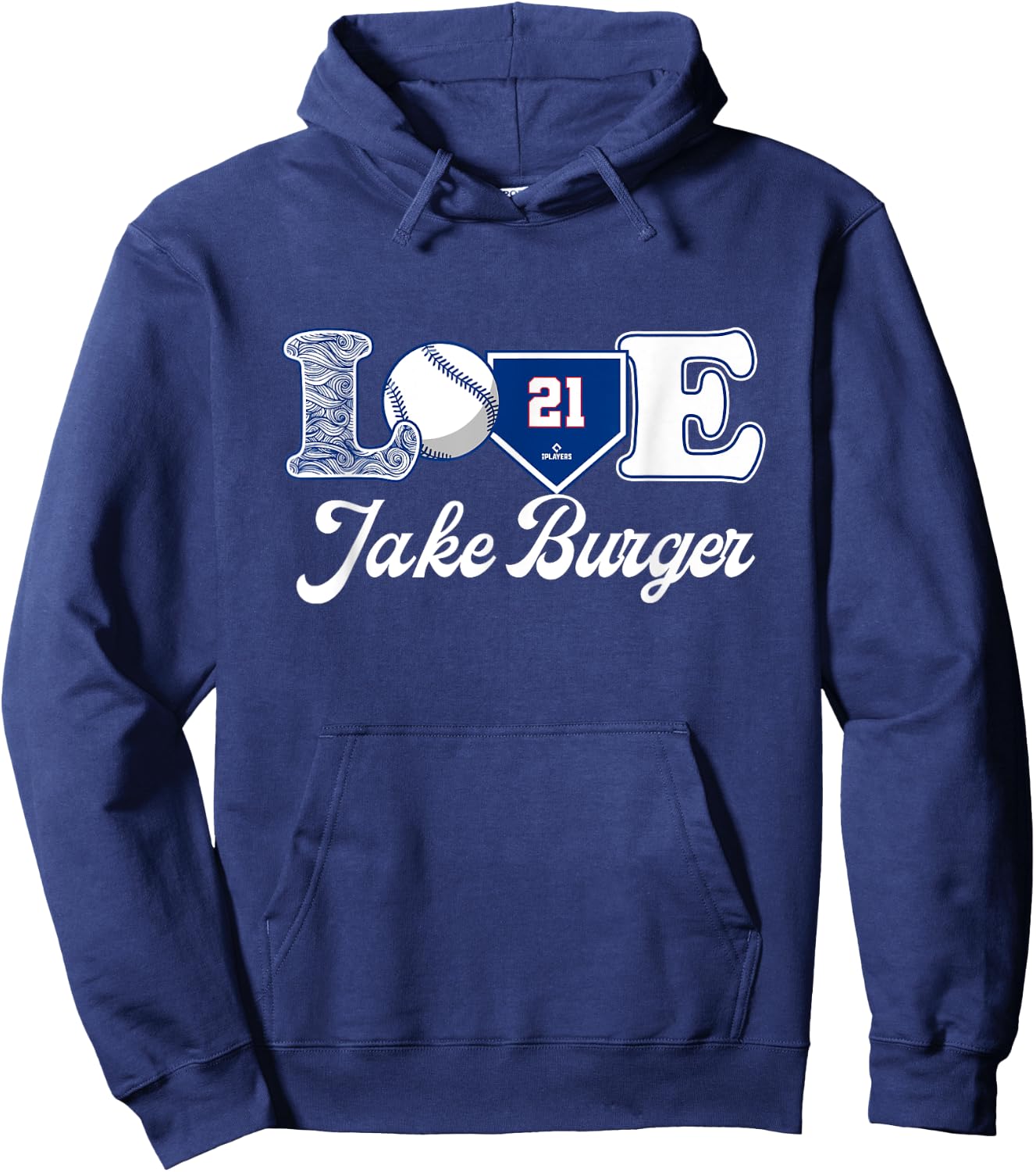 Love Jake Burger Texas Baseball MLBPA Hoodie - Hoodie | Navy
