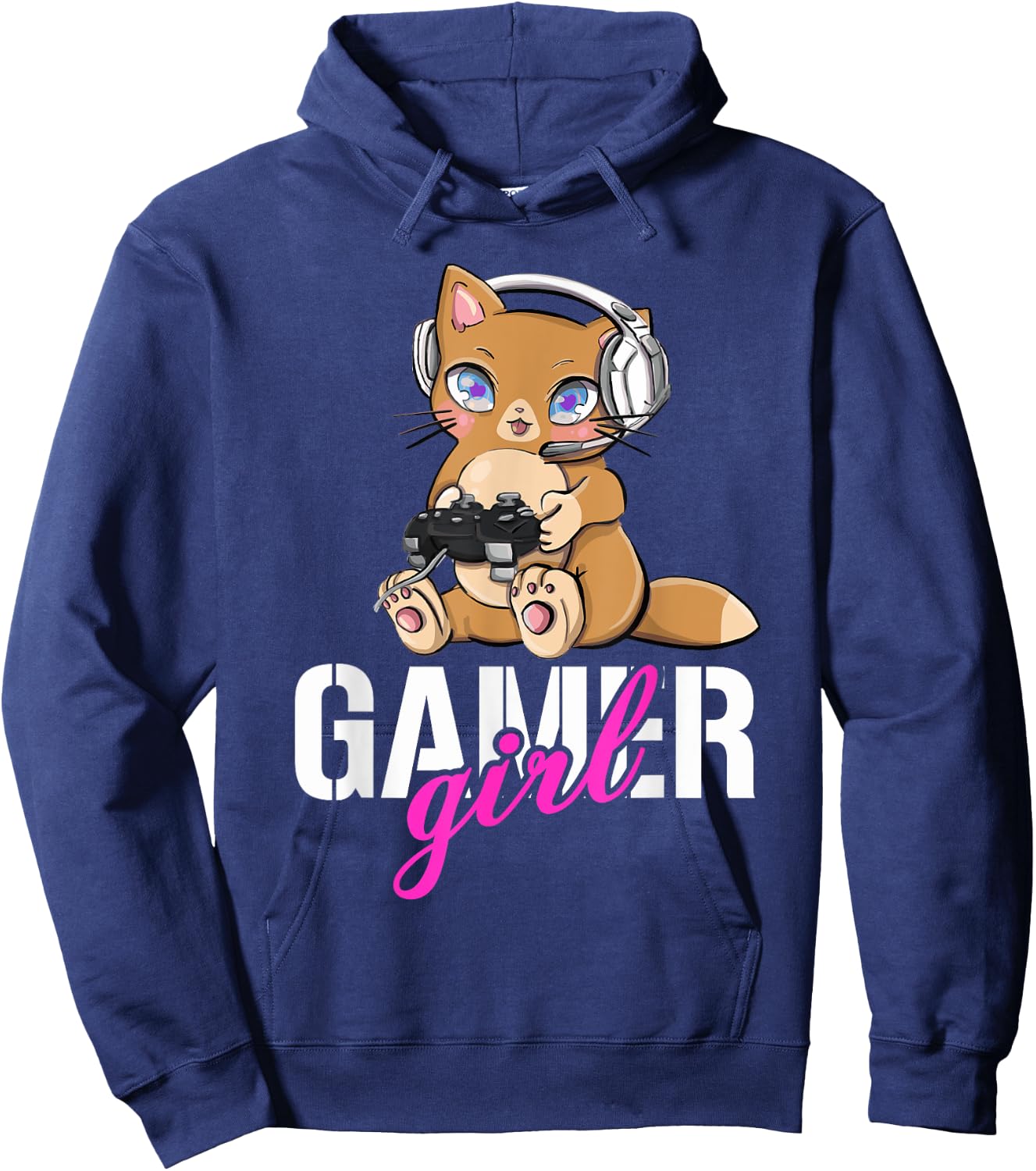 Gamer Cat Girl Gaming Cute Gamer Cats Cats And Gaming Hoodie - Hoodie | Navy