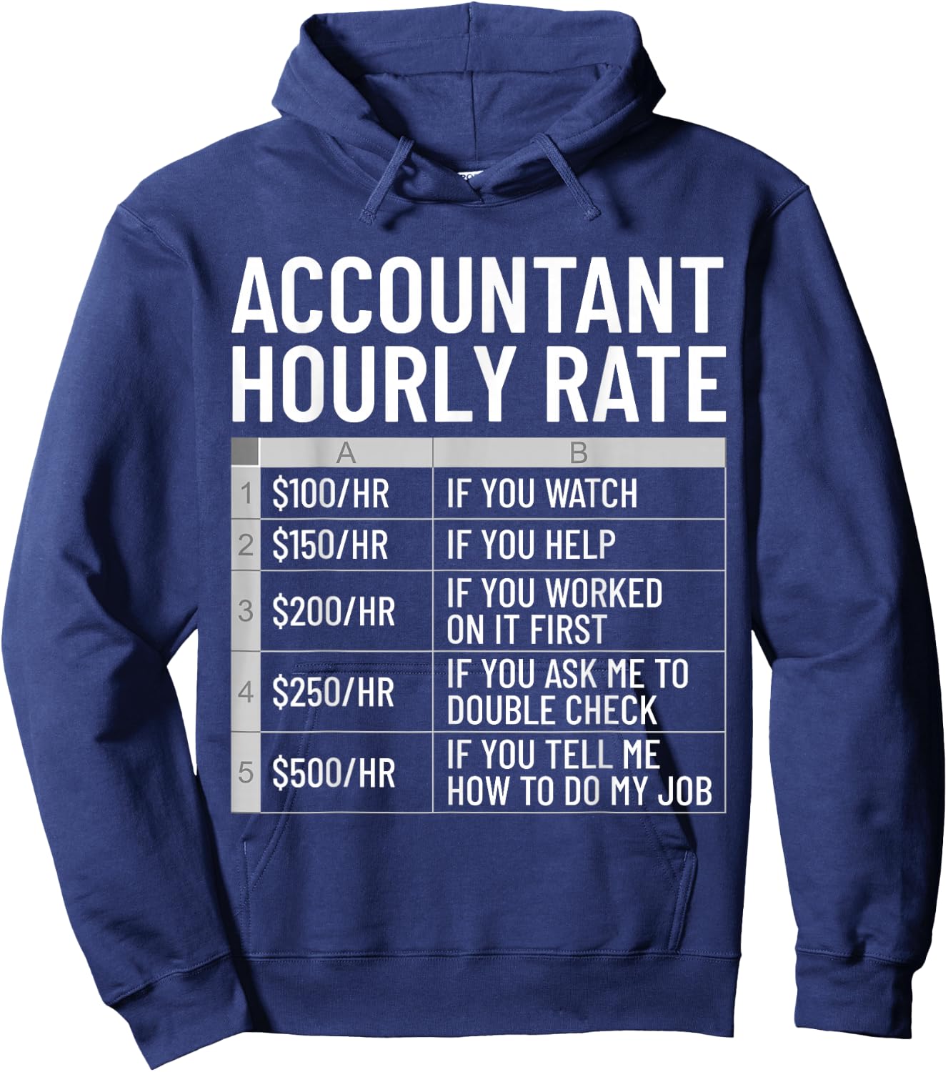 Funny Accountant Hourly Rate CPA Accounting Bookkeeping Hoodie - Hoodie | Navy