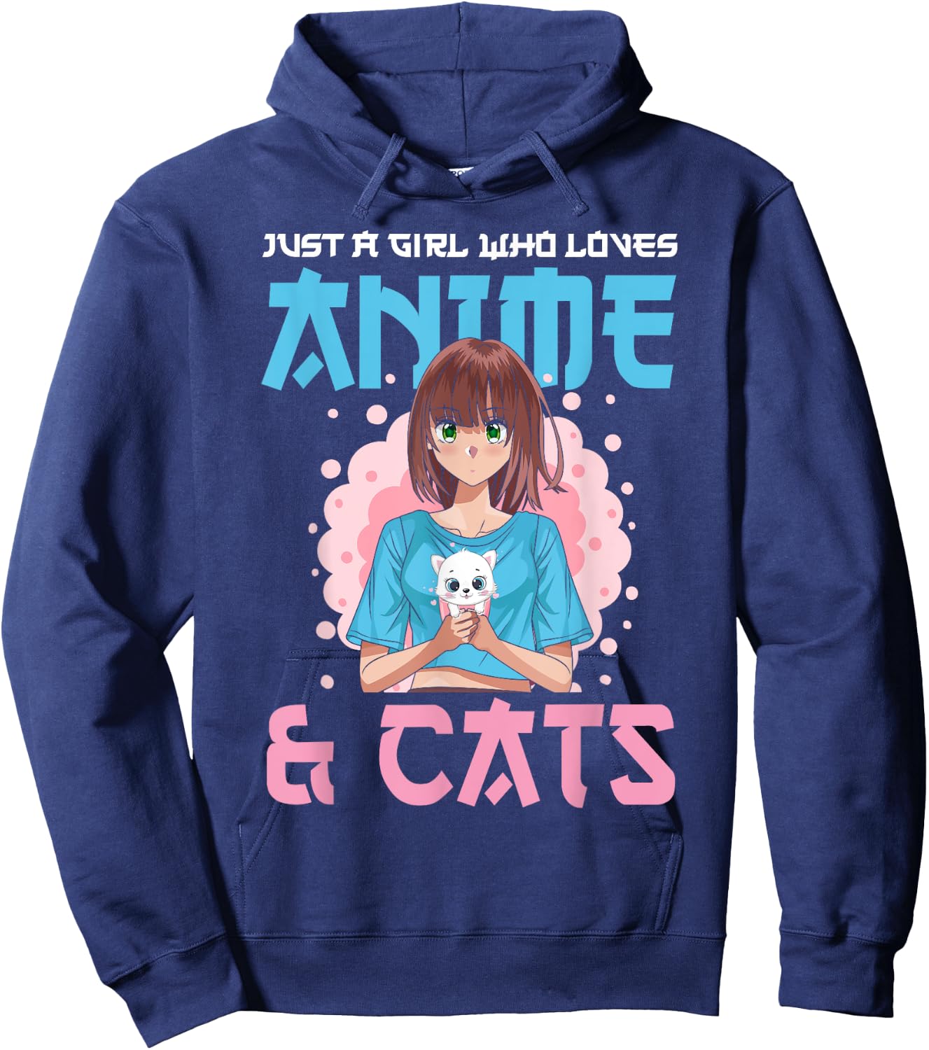 Just A Girl Who Loves Anime and Cats Cute Cat Lover Teens Hoodie - Hoodie | Navy
