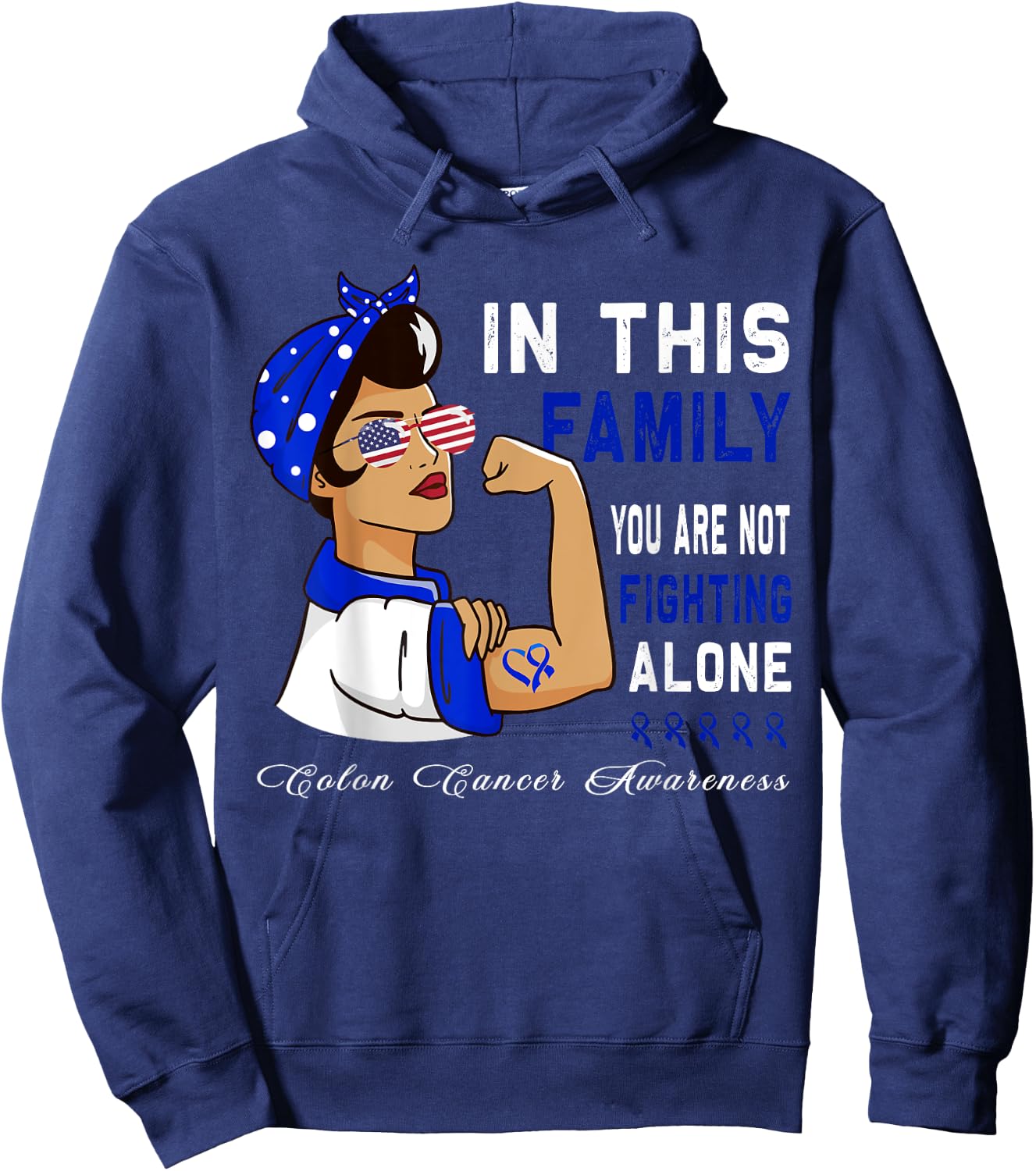 Blue Ribbon Fighter Family Women bandana Colon Cancer Hoodie - Hoodie | Navy