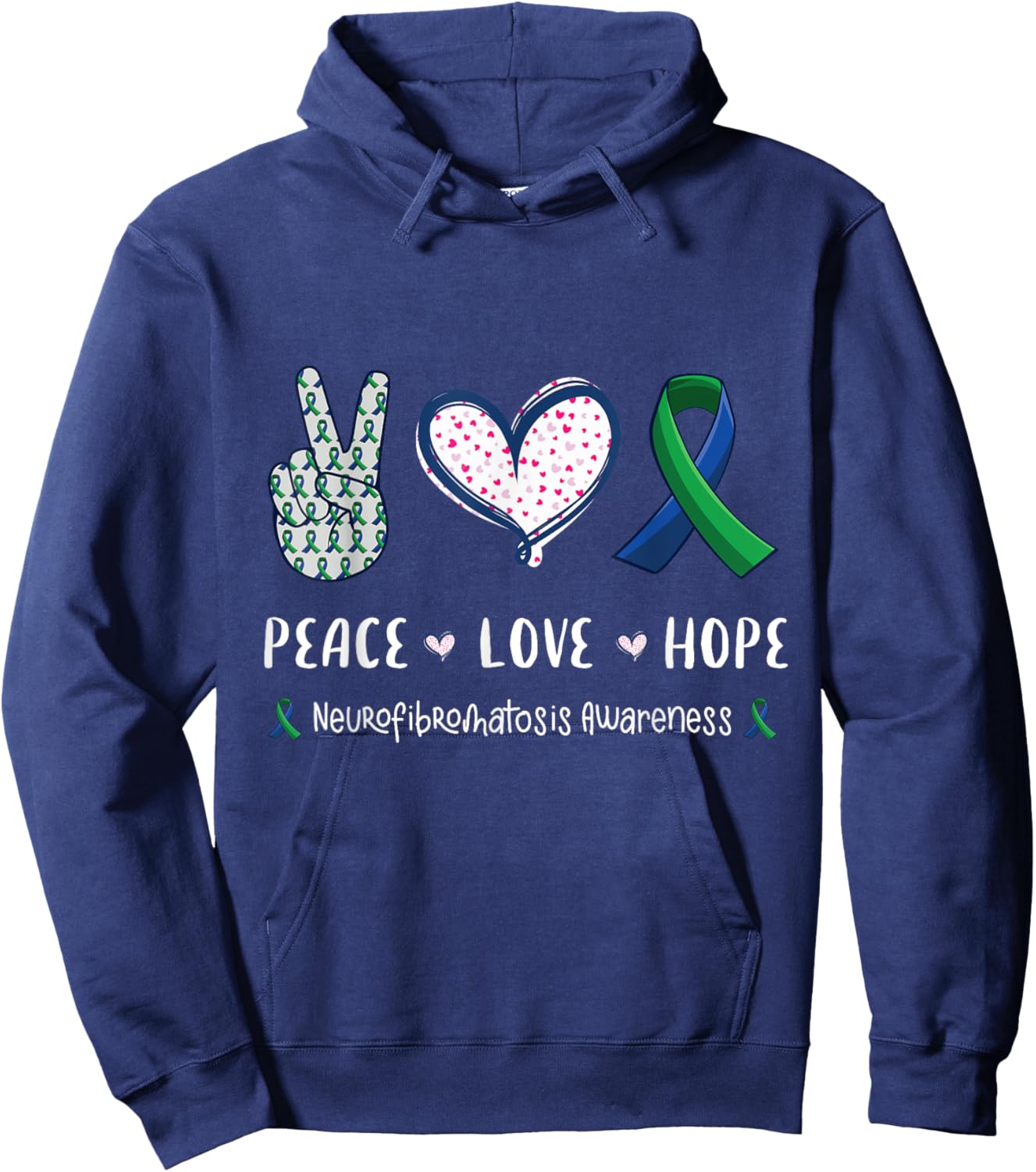 Peace Love hope neurofibromatosis awareness men women kids Hoodie - Hoodie | Navy