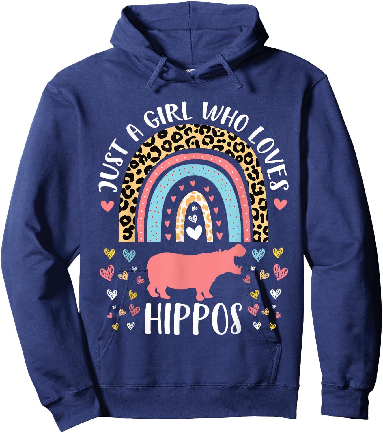 I'm Just A Girl Who Loves Hippos Heart Funny Hippo Lover Hoodie - Hoodie | Navy