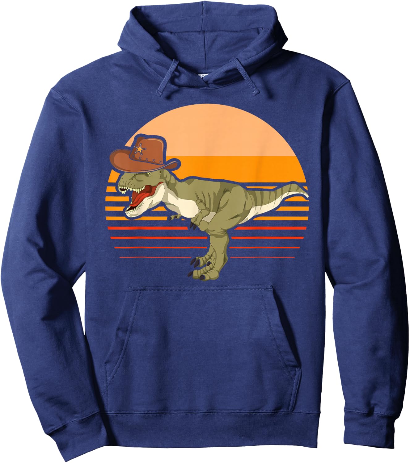 Retro Roar Dino Hat Roaring T-Rex Cowboy Dinosaur Hoodie - Hoodie | Navy