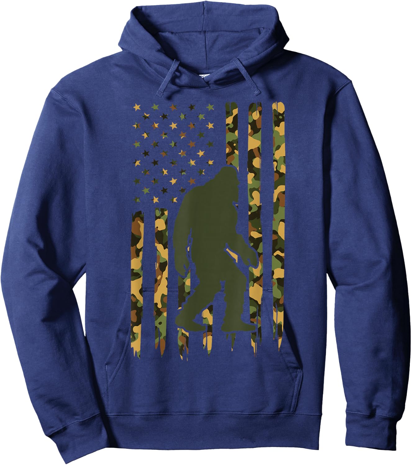 Camo Big Foot Sasquatch - Vintage Bigfoot American Flag Hoodie - Hoodie | Navy