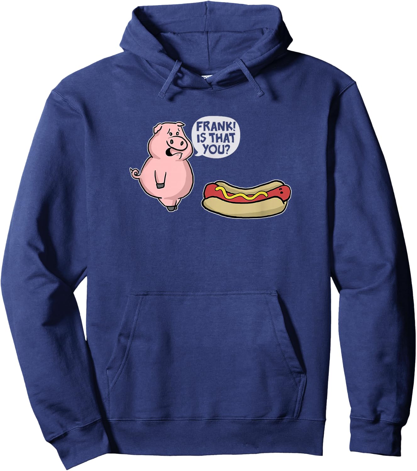 Trendy Apparel -Adults Casual Graphic Black Small Pig And Hot Dog Funny Cartoon Hoodie - Hoodie | Navy