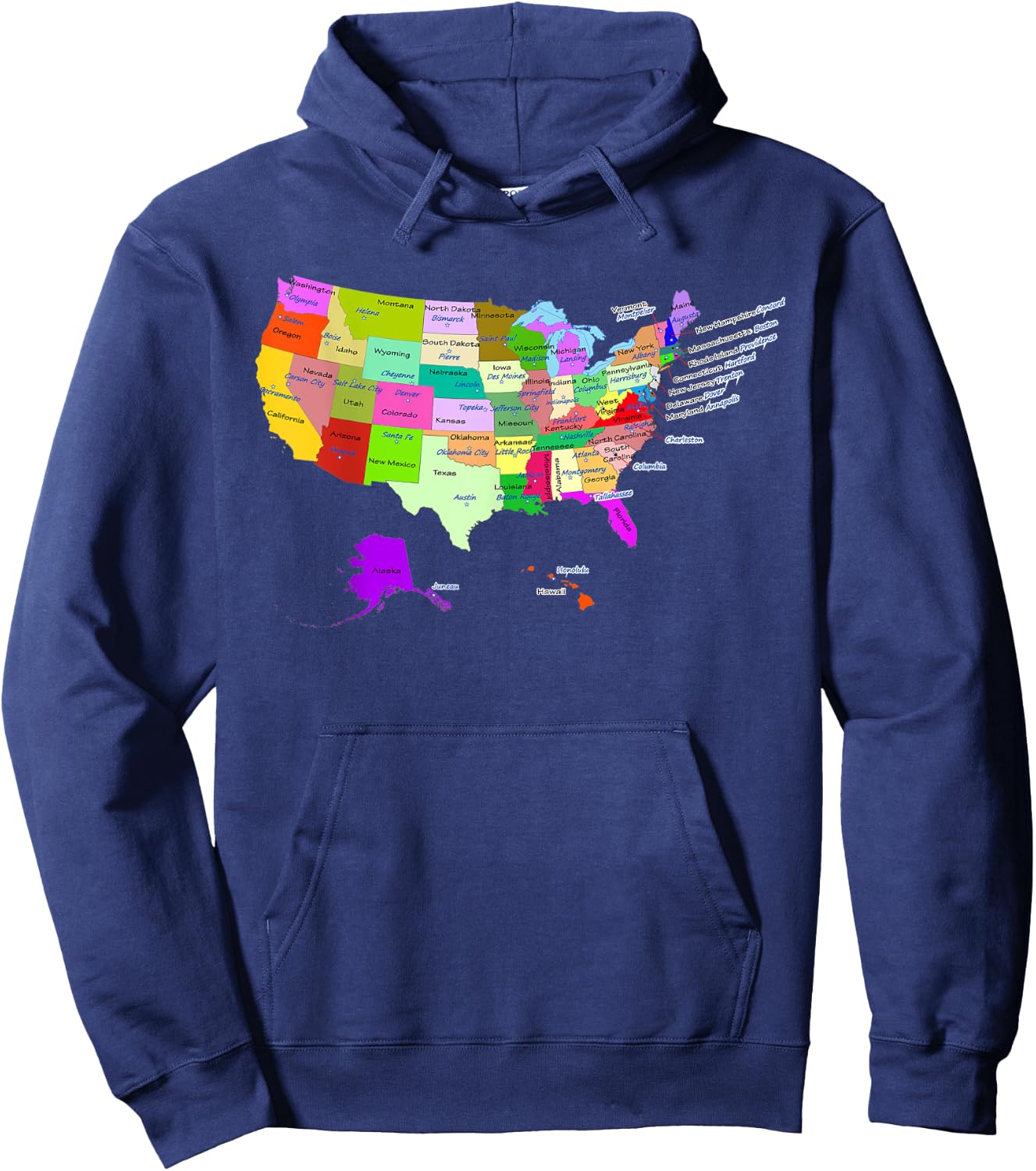 USA map with states and capital cities Hoodie - Hoodie | Navy