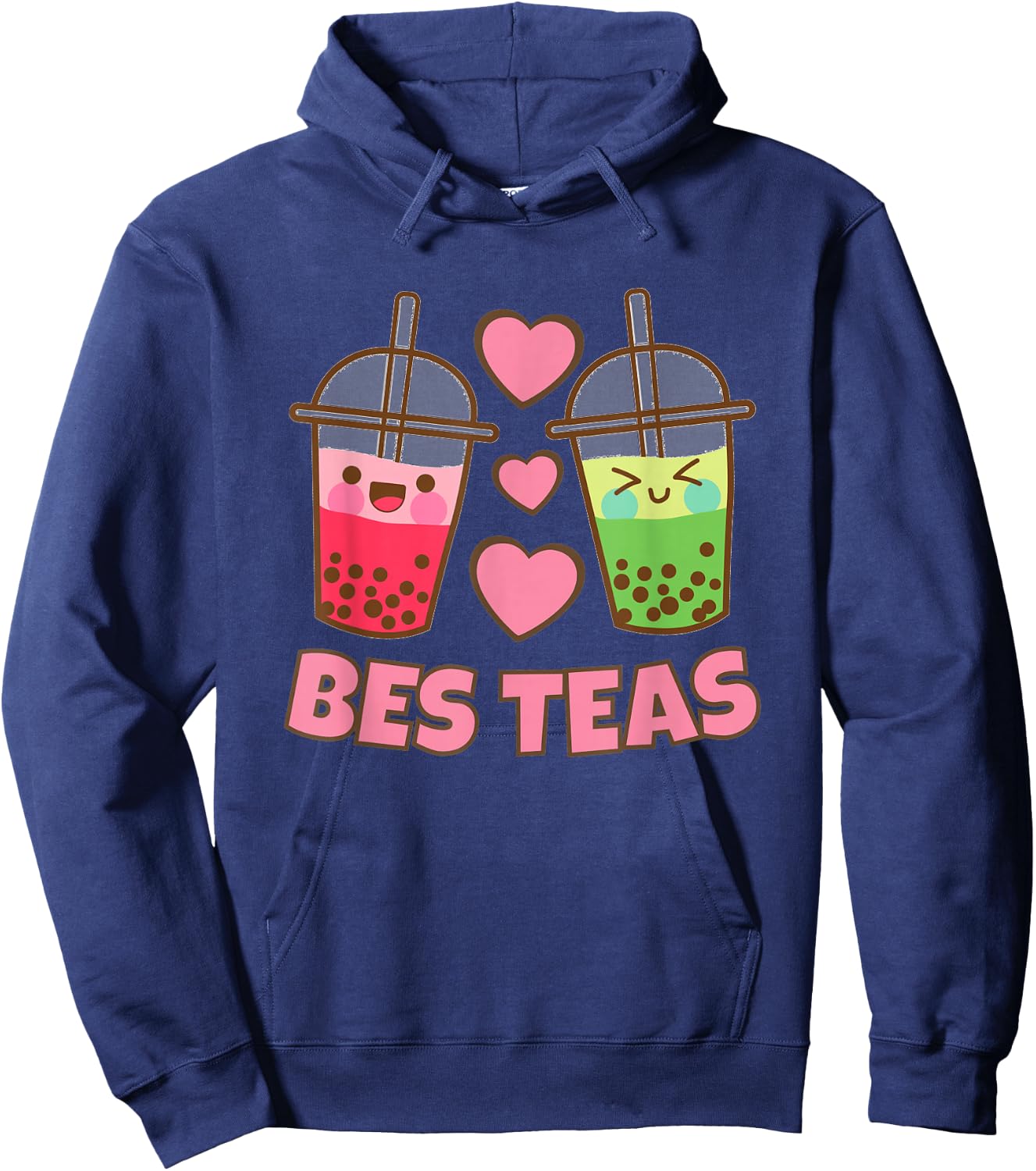 BES Teas Besties Cute Kawaii Bubble Tea Boba Best Friend Small Hoodie - Hoodie | Navy