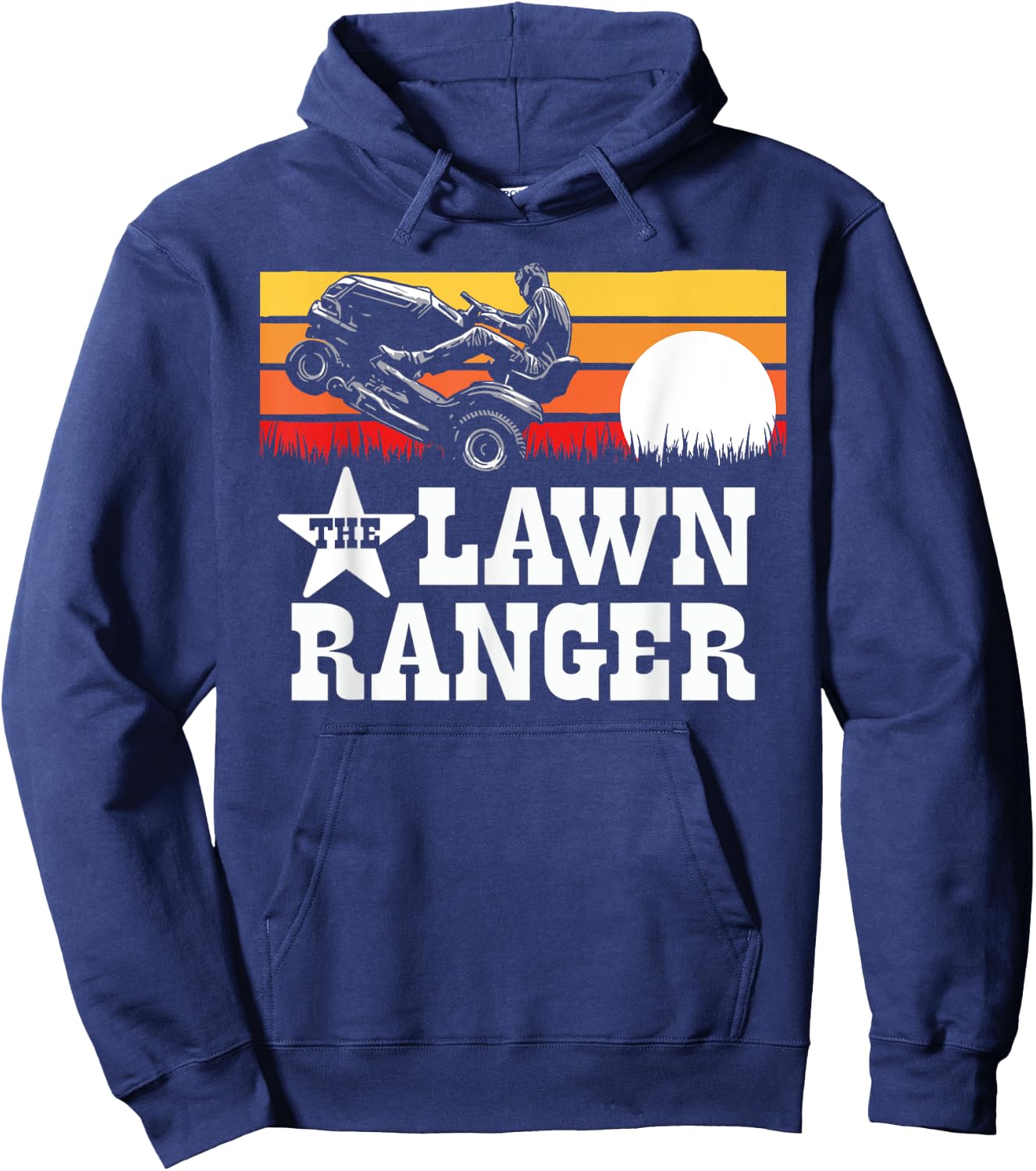 The Lawn Ranger Riding Lawn Mower Wheelie Funny Vintage Hoodie - Hoodie | Navy