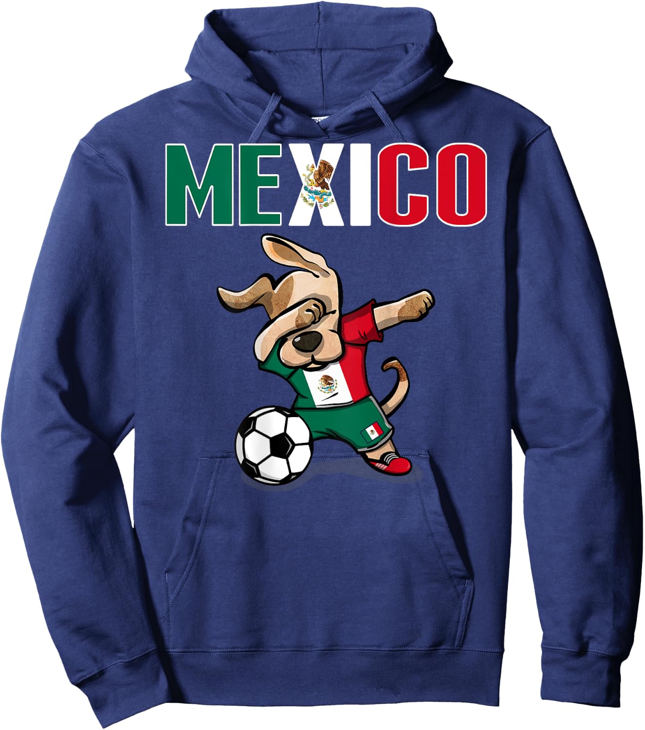 Dabbing Dog Mexico Soccer Lover Jersey Mexican Flag Football Women Kids Hoodie - Hoodie | Navy