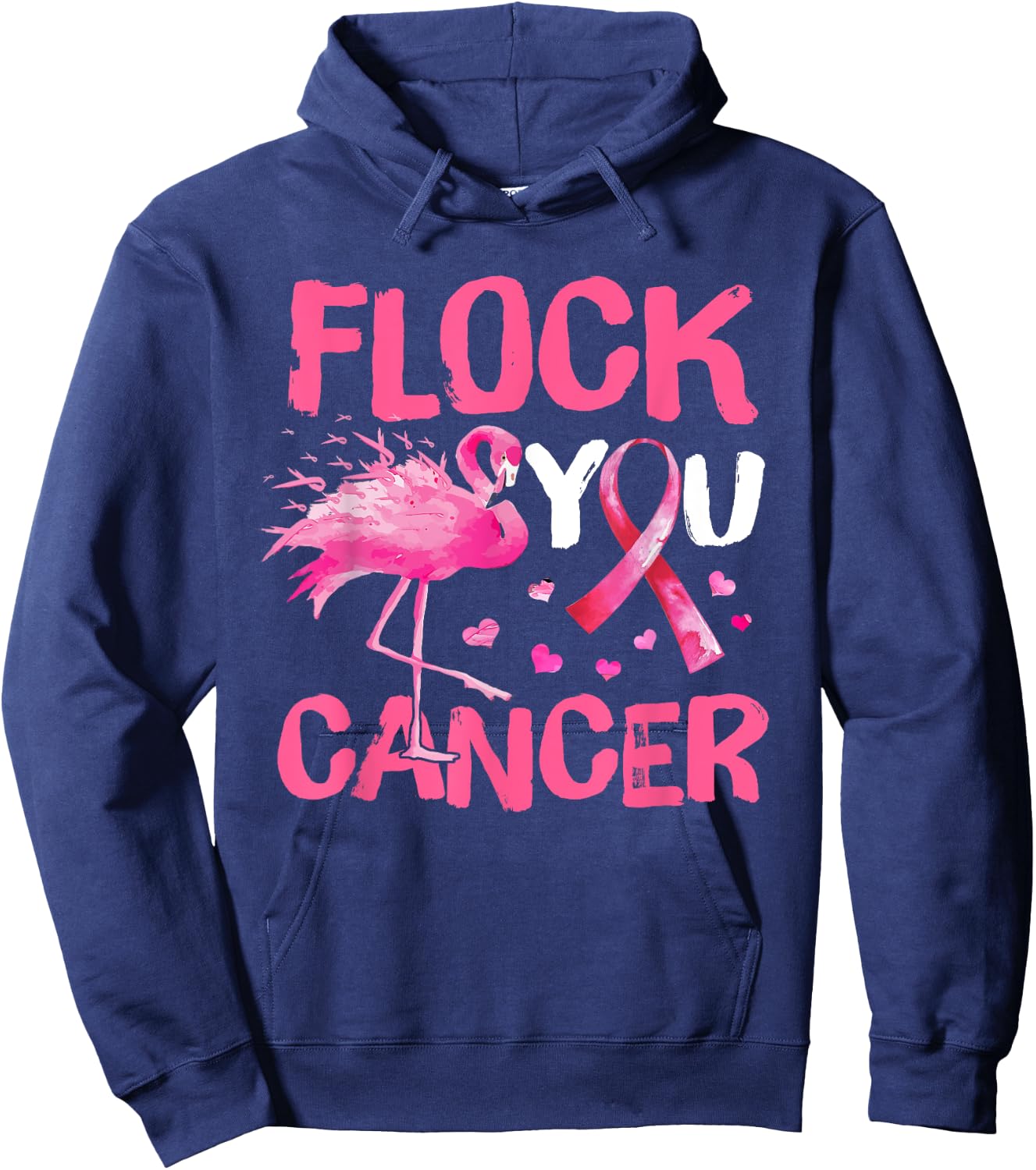 Flock You Breast Cancer Flamingo Pink Ribbon Support Hoodie - Hoodie | Navy